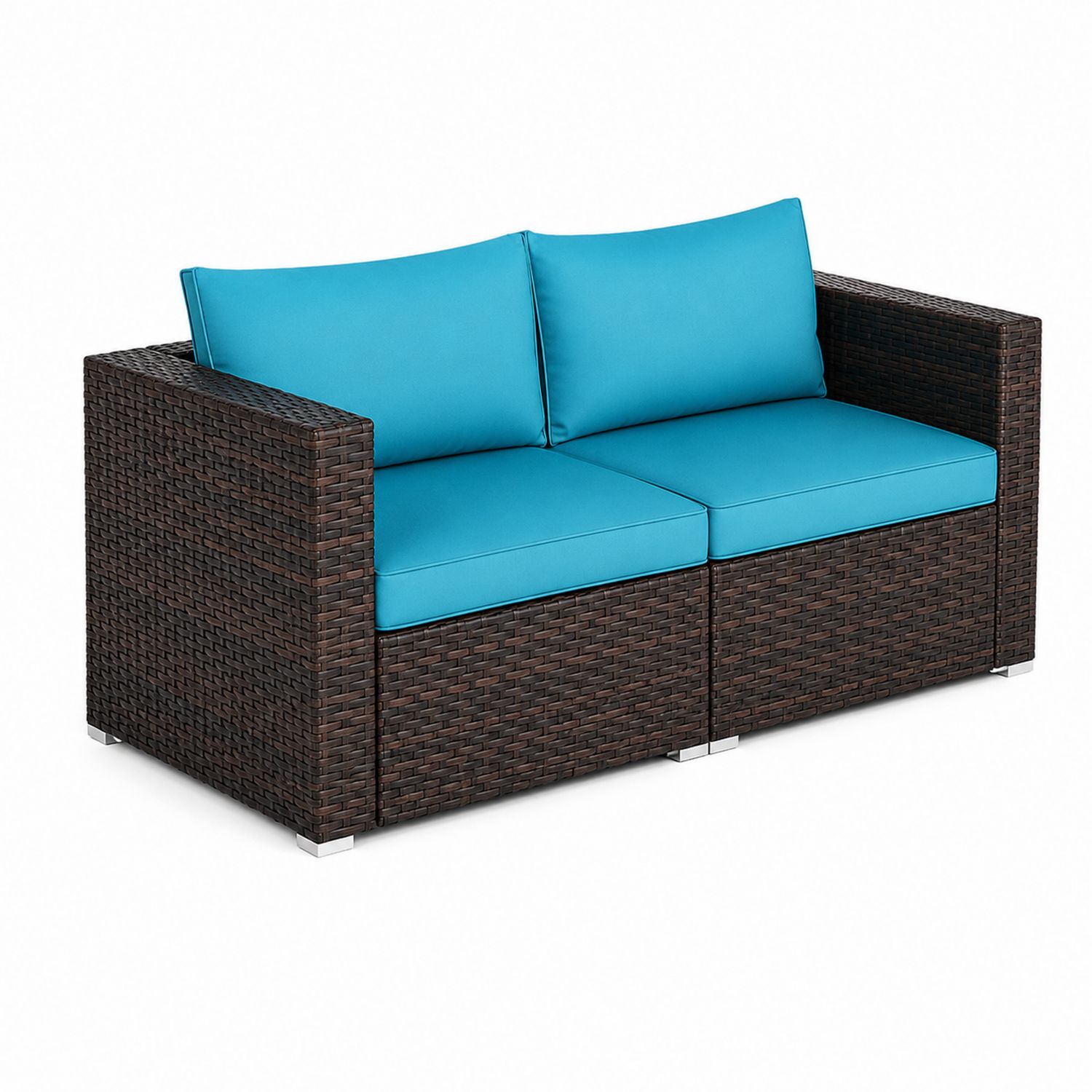 Divano da Esterno in Rattan Sintetico con Cuscini Blu