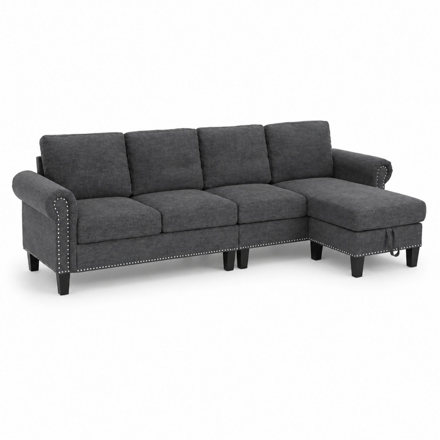 Divano angolare in tessuto con chaise longue, Grigio