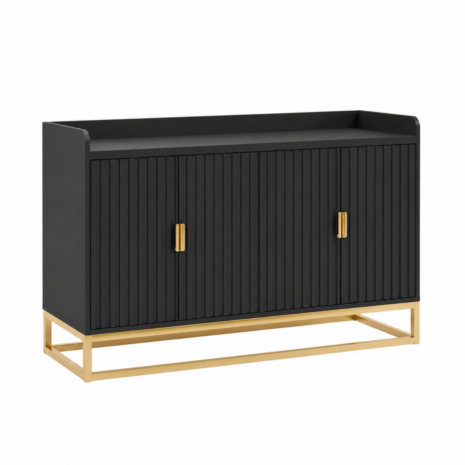 Credenza in Legno e Metallo Nero e Oro con 2 Ante 80x40x90 cm