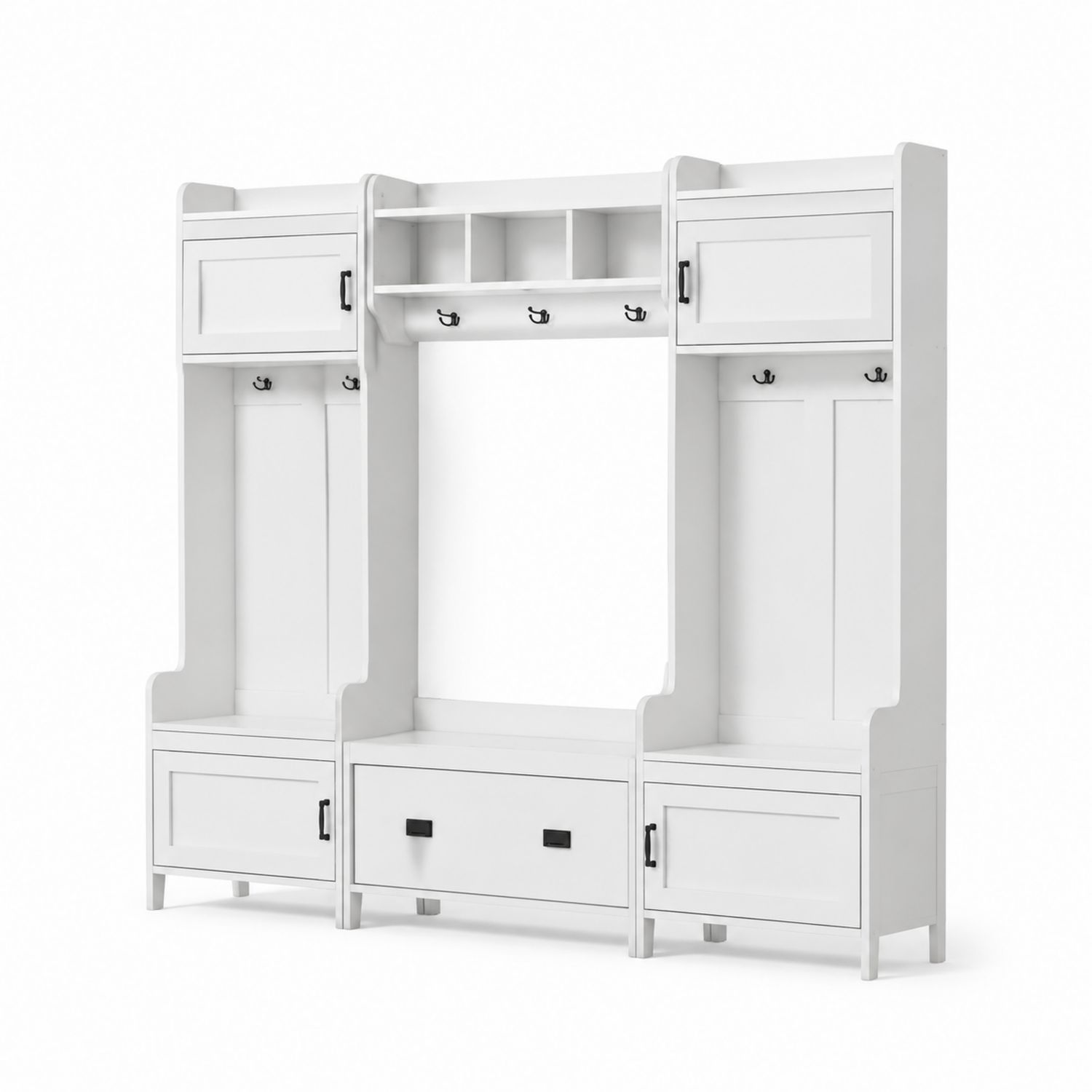 Appendiabiti Ingresso Legno Bianco con Ganci e Mensole