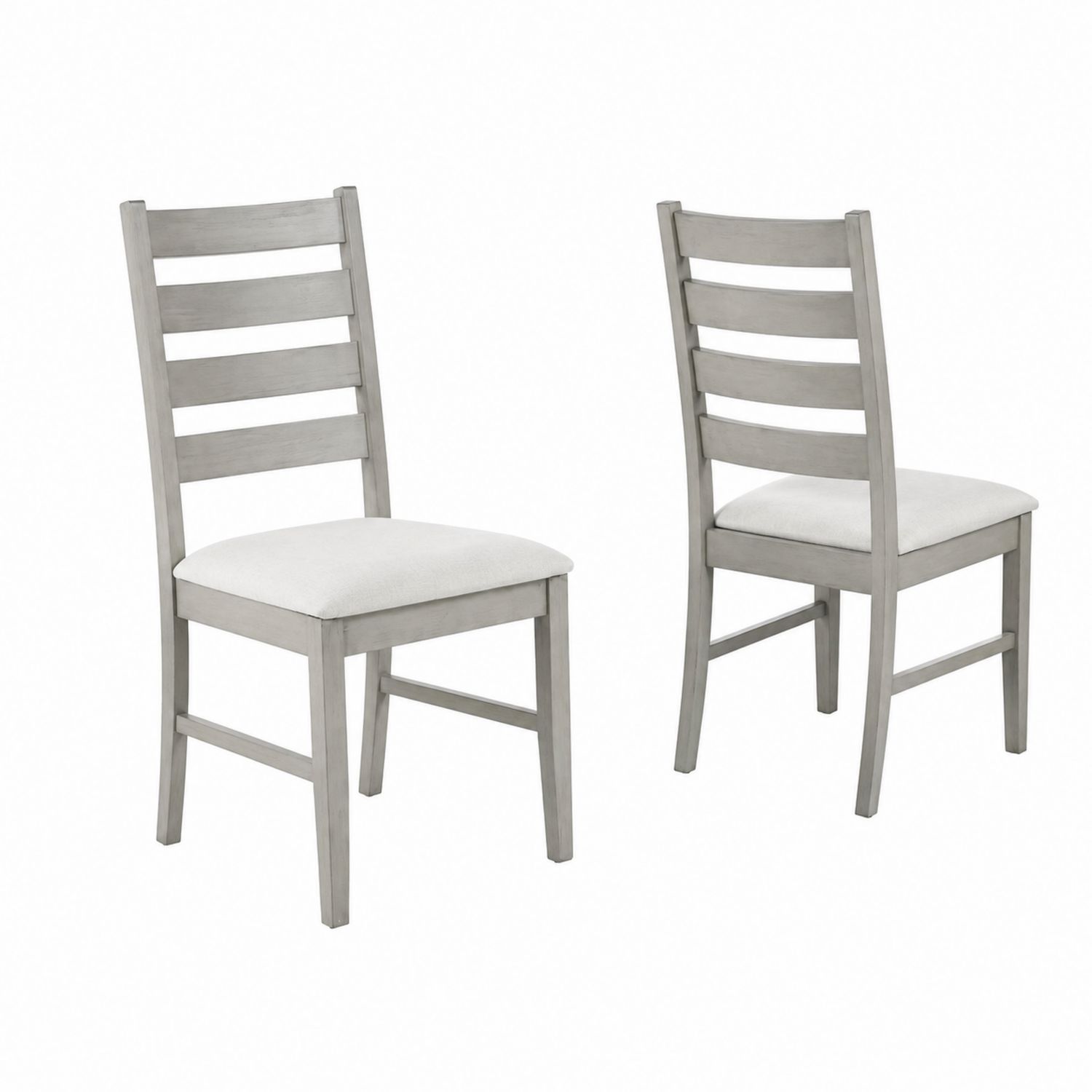 Set di 2 Sedie da Pranzo in Legno Massello con Seduta in Tessuto Poliestere Grigio