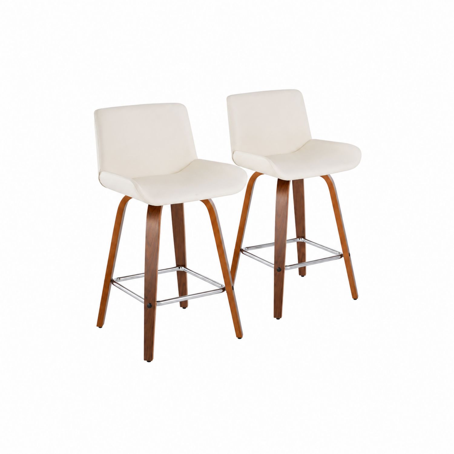Set di 2 sgabelli in legno e PU con seduta crema