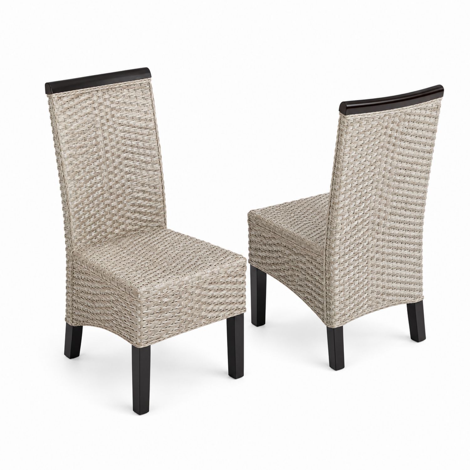 Set di 2 Sedie da Pranzo in Rattan Sintetico con Gambe in Legno