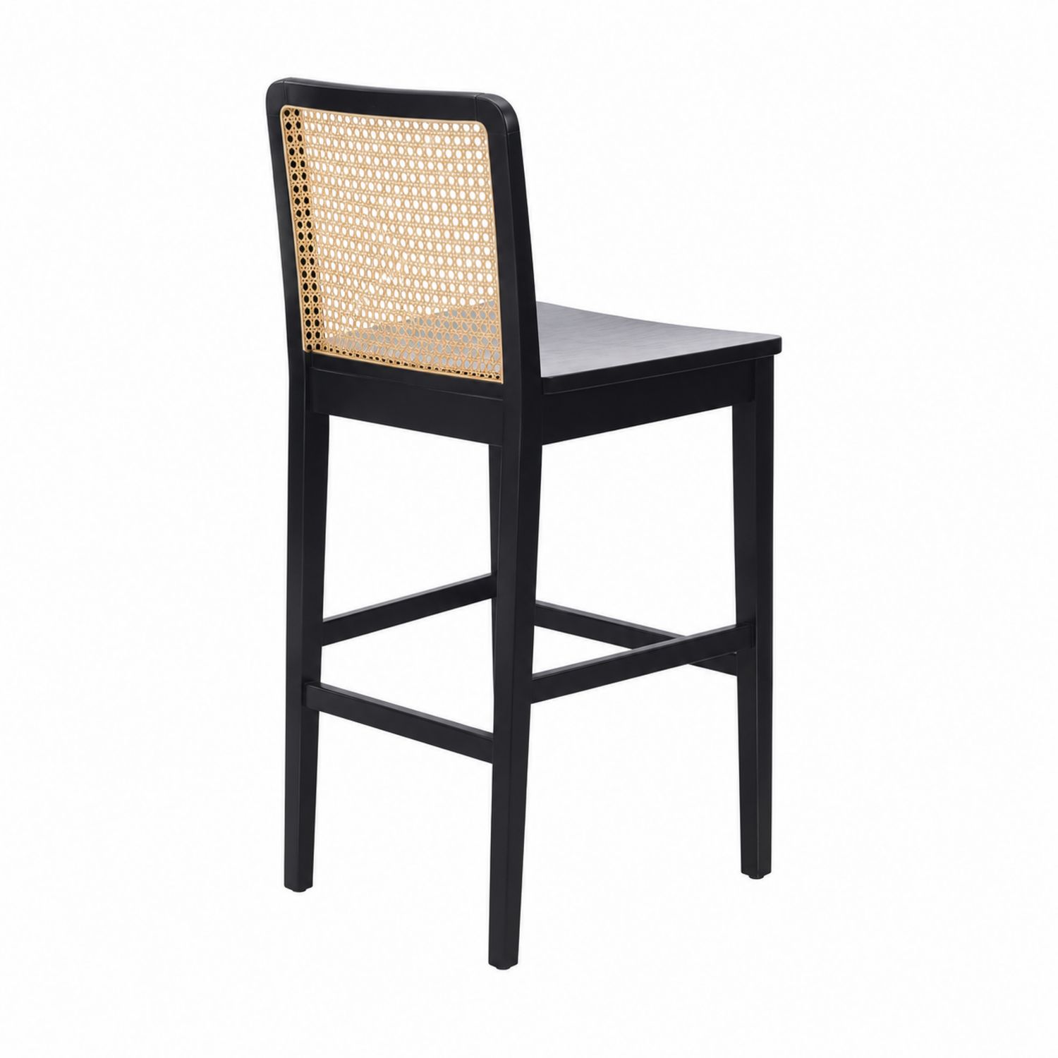 Sgabello da bar in legno con schienale in rattan
