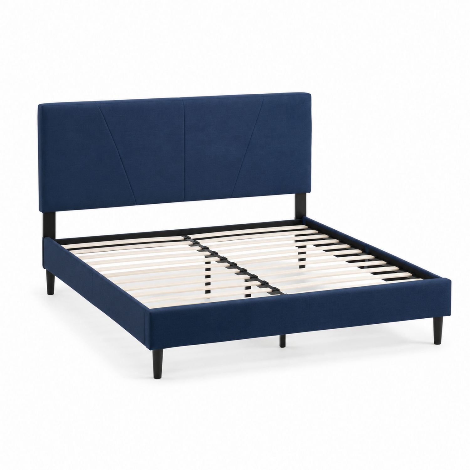 Letto matrimoniale con testiera in velluto, 160x200 cm, Blu