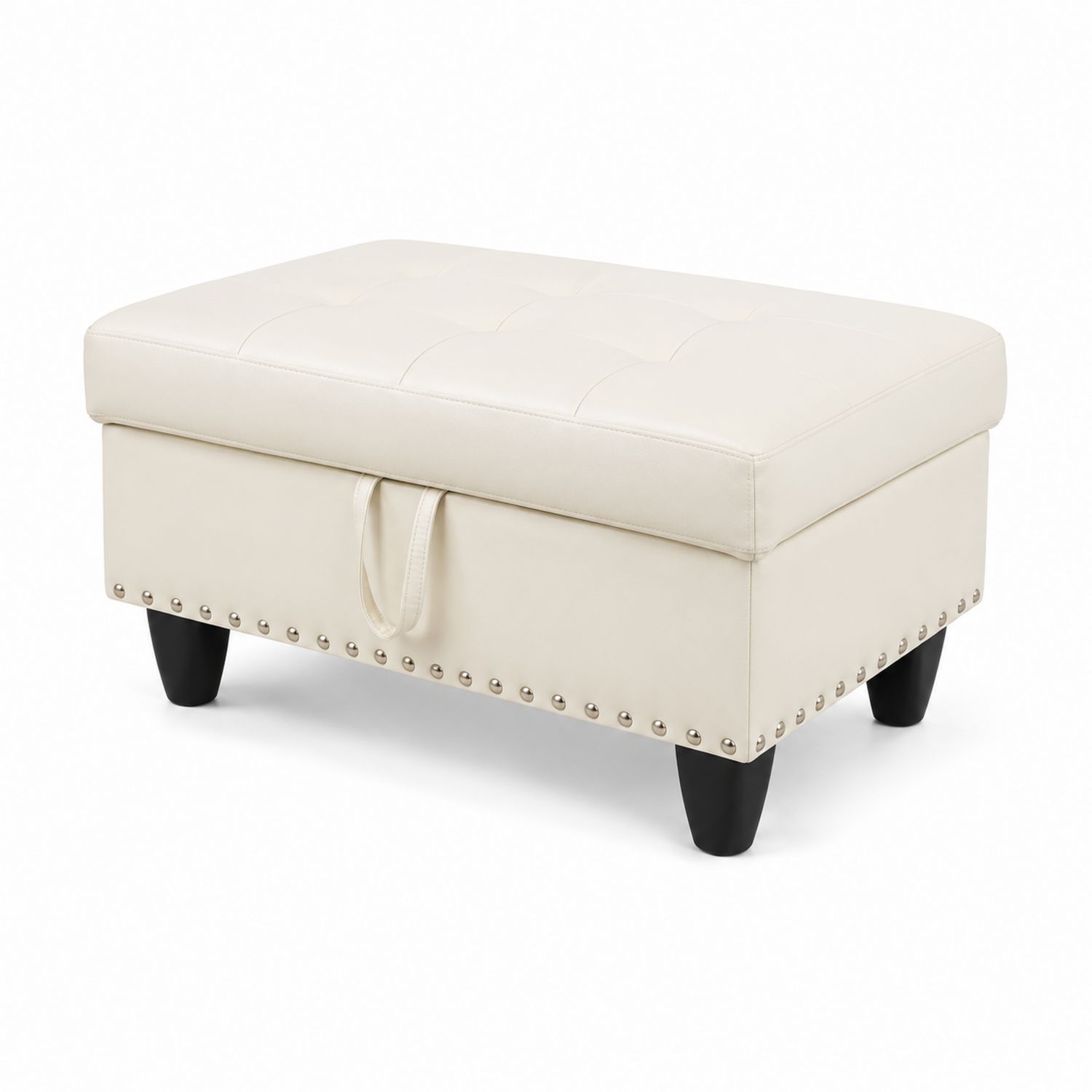 Pouf contenitore rettangolare in pelle sintetica Bianco Crema
