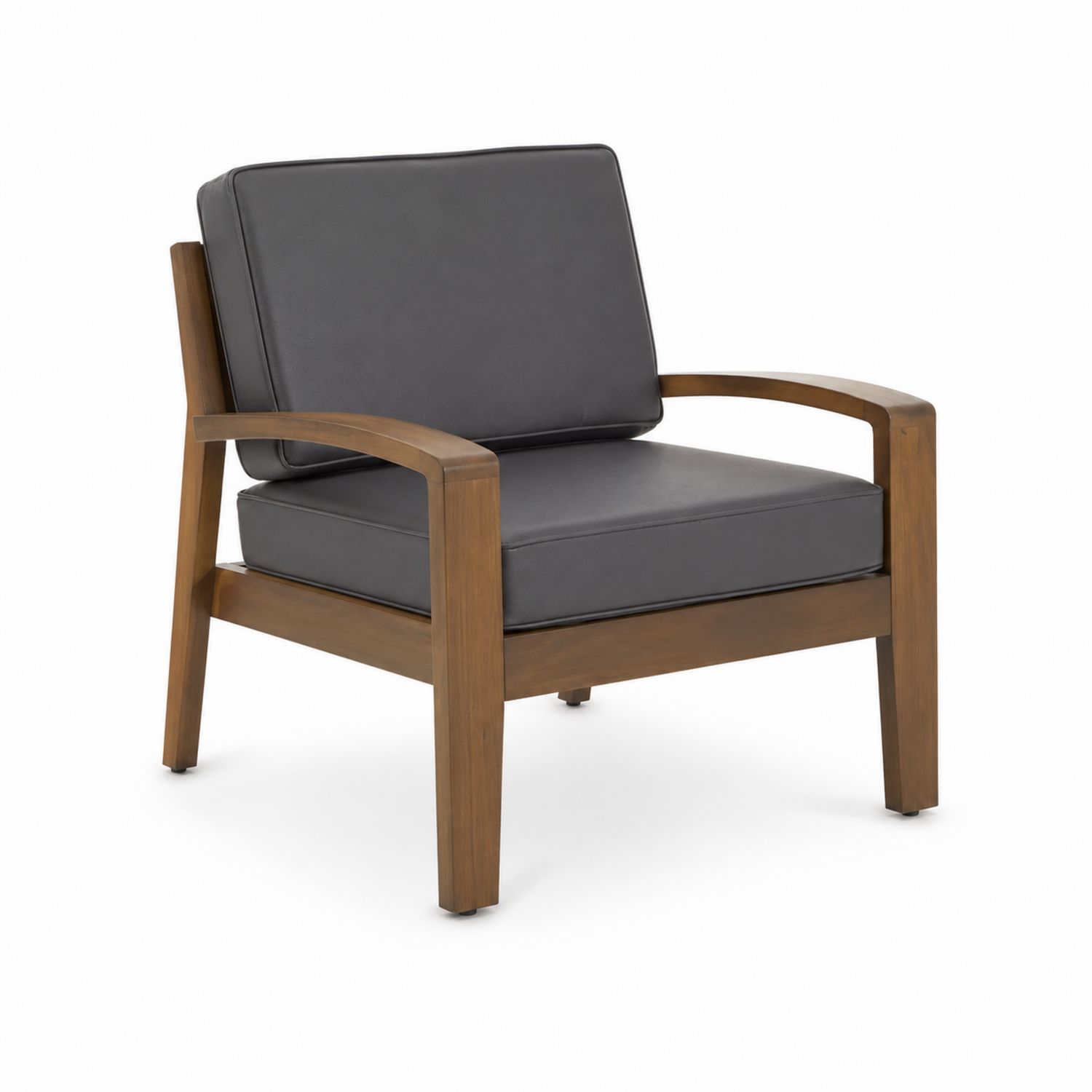 Poltrona in Legno e Pelle Sintetica Grigia 75x70x85 cm