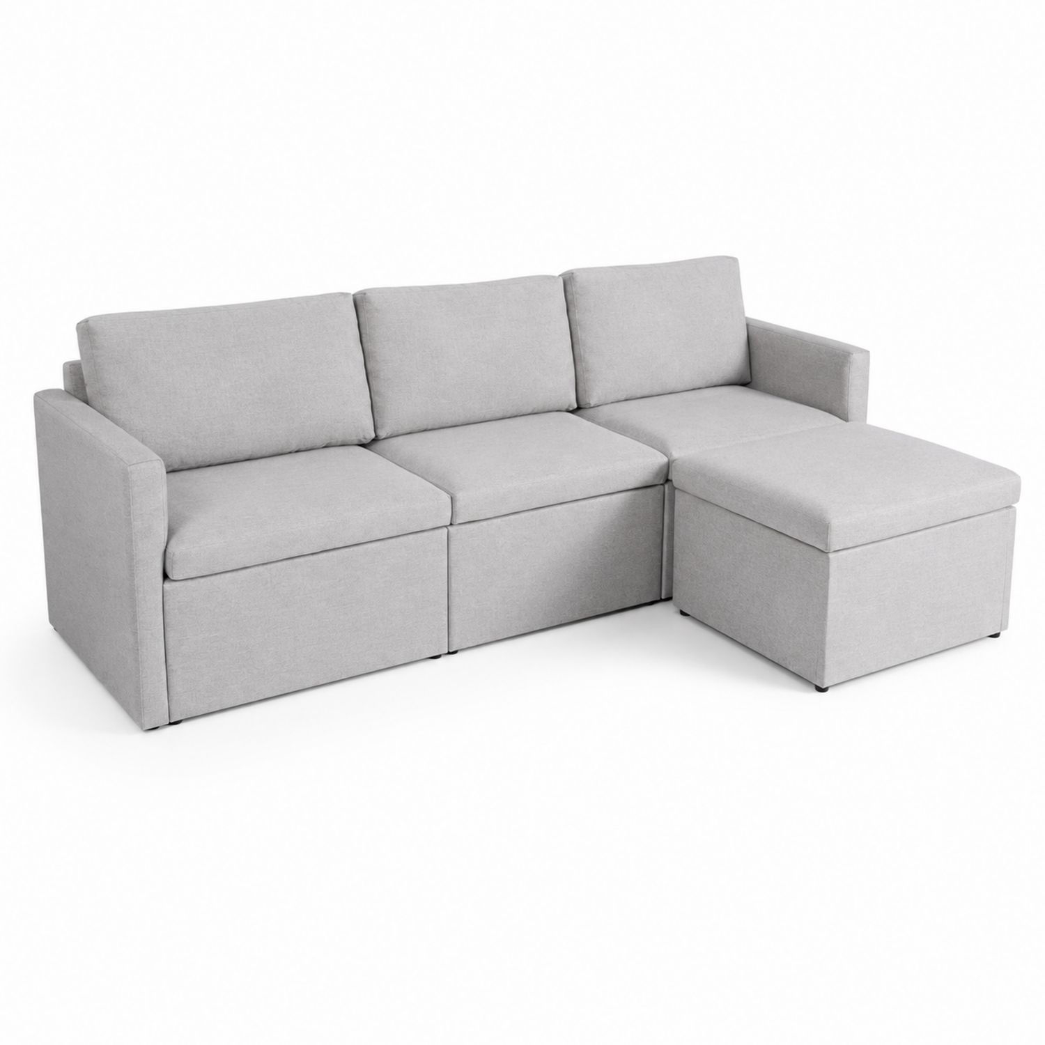 Divano angolare con chaise longue, tessuto grigio, 3 posti