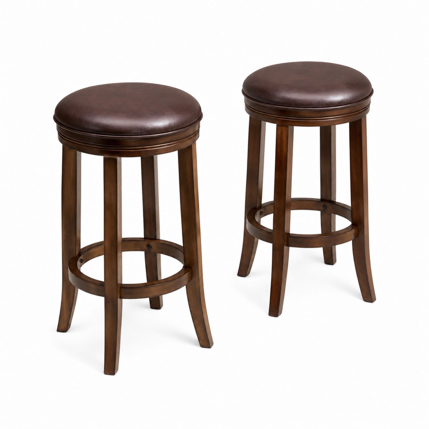 Set di due Sgabelli da Bar in Legno e Ecopelle Marrone