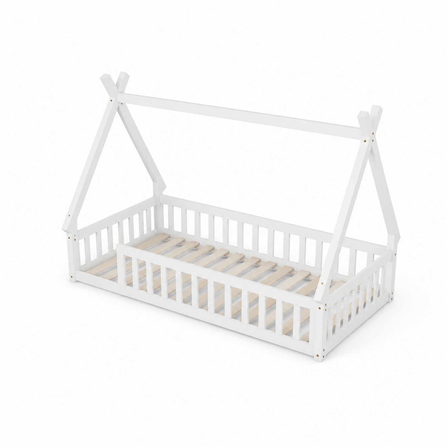 Letto per bambini in legno bianco a forma di casetta