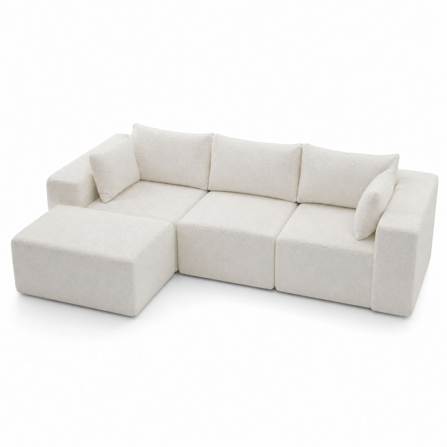 Divano Angolare in Tessuto Bouclé Crema
