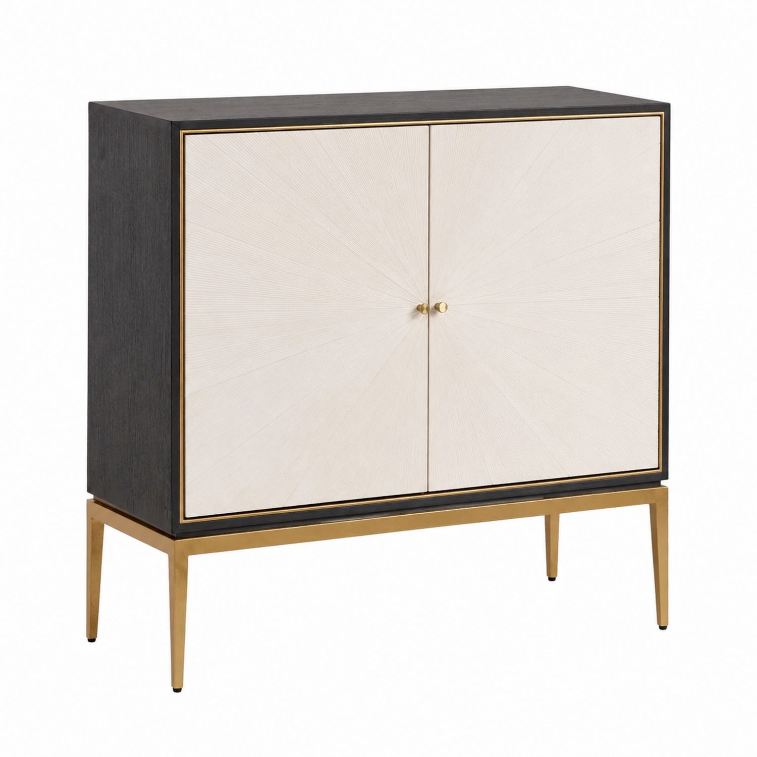 Credenza rettangolare in legno con gambe in metallo dorato, ante bianche-Plypractical