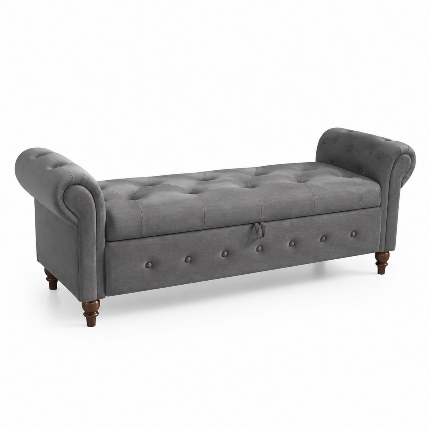 Panca rettangolare in velluto con gambe in legno-Plypractical