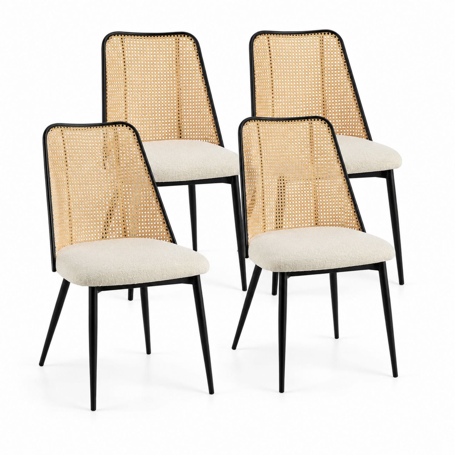 Set di 4 sedie con schienale in rattan e struttura in acciaio-Plypractical