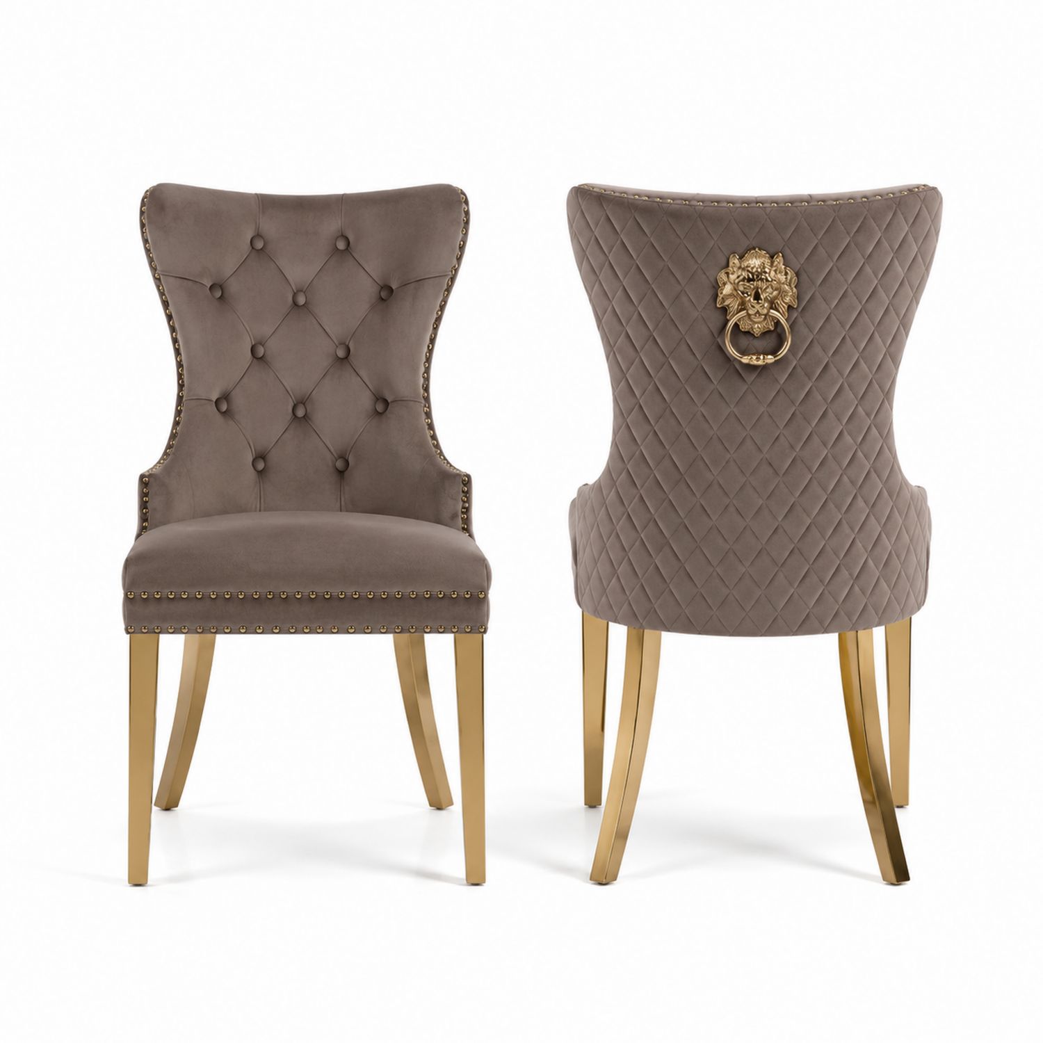 Sedia da pranzo in velluto con gambe in metallo dorato-Plypractical