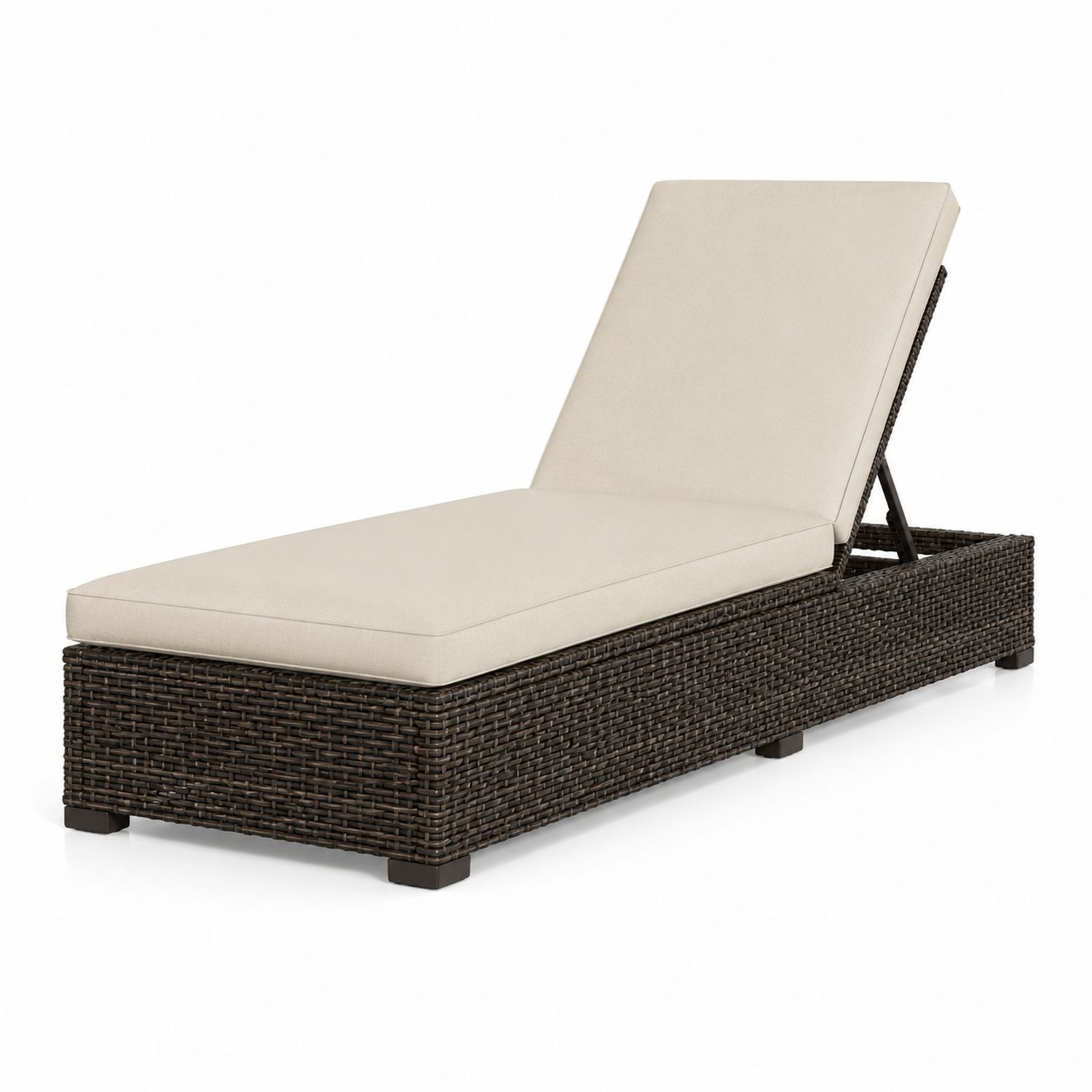 Sdraio in Rattan Marrone Scuro con Cuscino Crema Regolabile-Plypractical