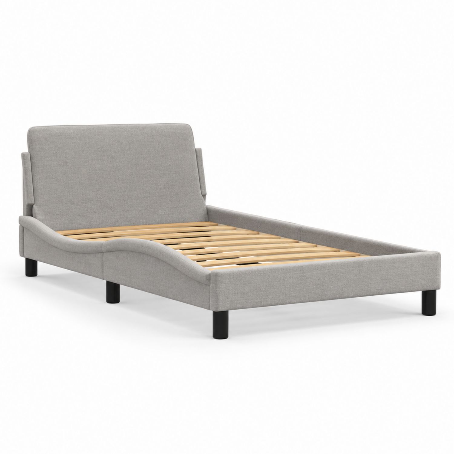 Letto Singolo con Struttura in Legno e Rivestimento in Tessuto Grigio-Plypractical