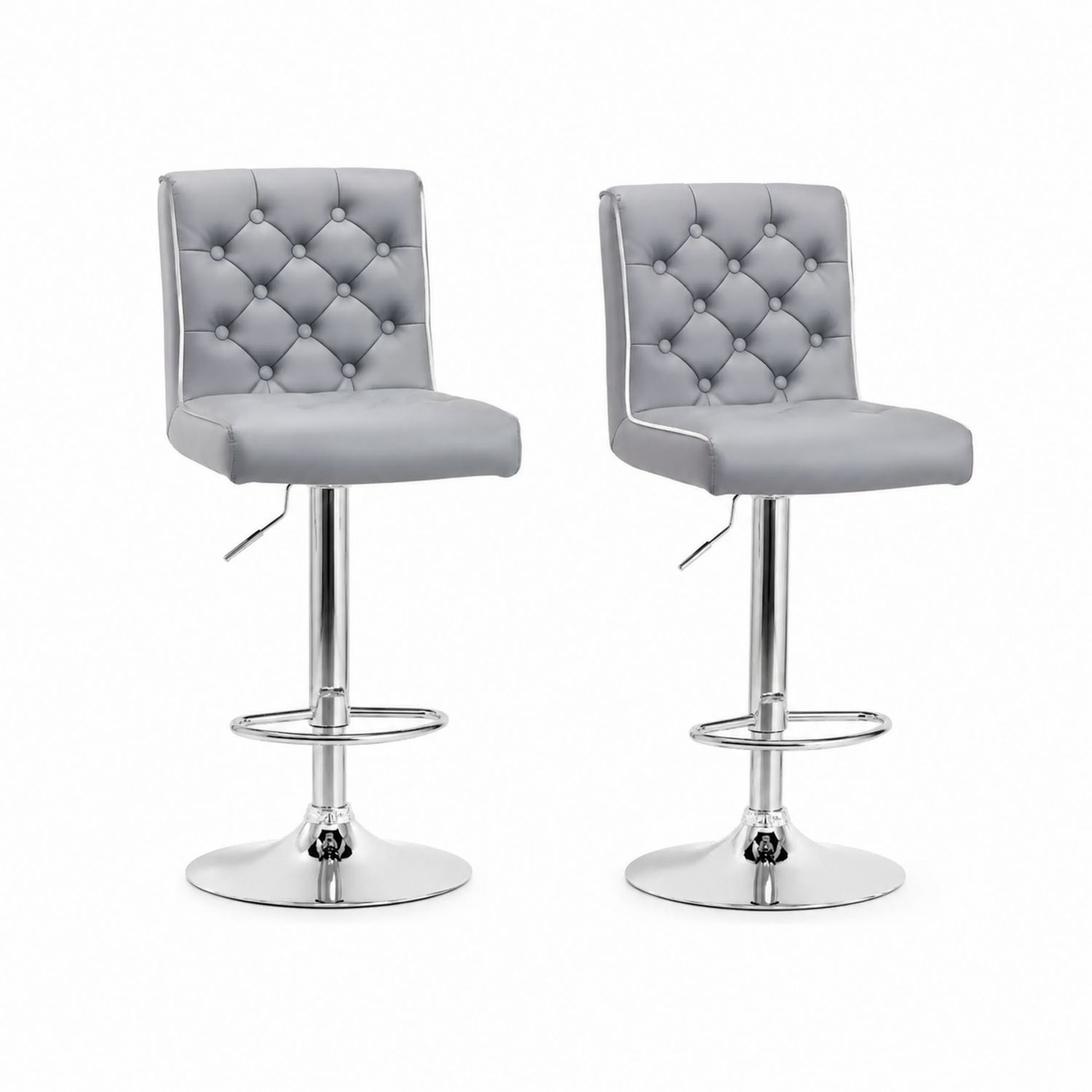 Set di 2 sgabelli da bar in ecopelle grigia con base cromata-Plypractical