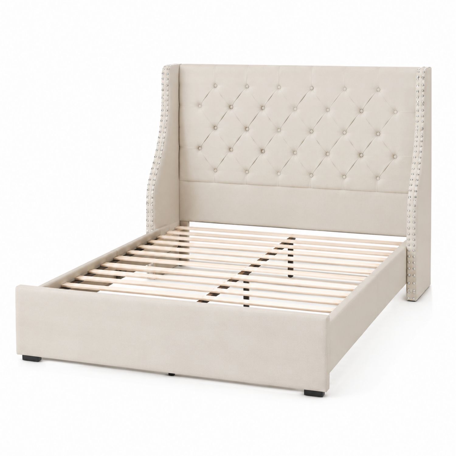 Letto matrimoniale imbottito in tessuto Beige 200x160 cm-Plypractical