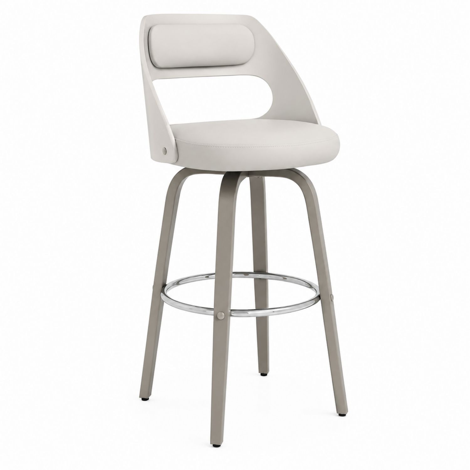 Sgabello da Bar in Ecopelle Beige con Telaio in Metallo-Plypractical