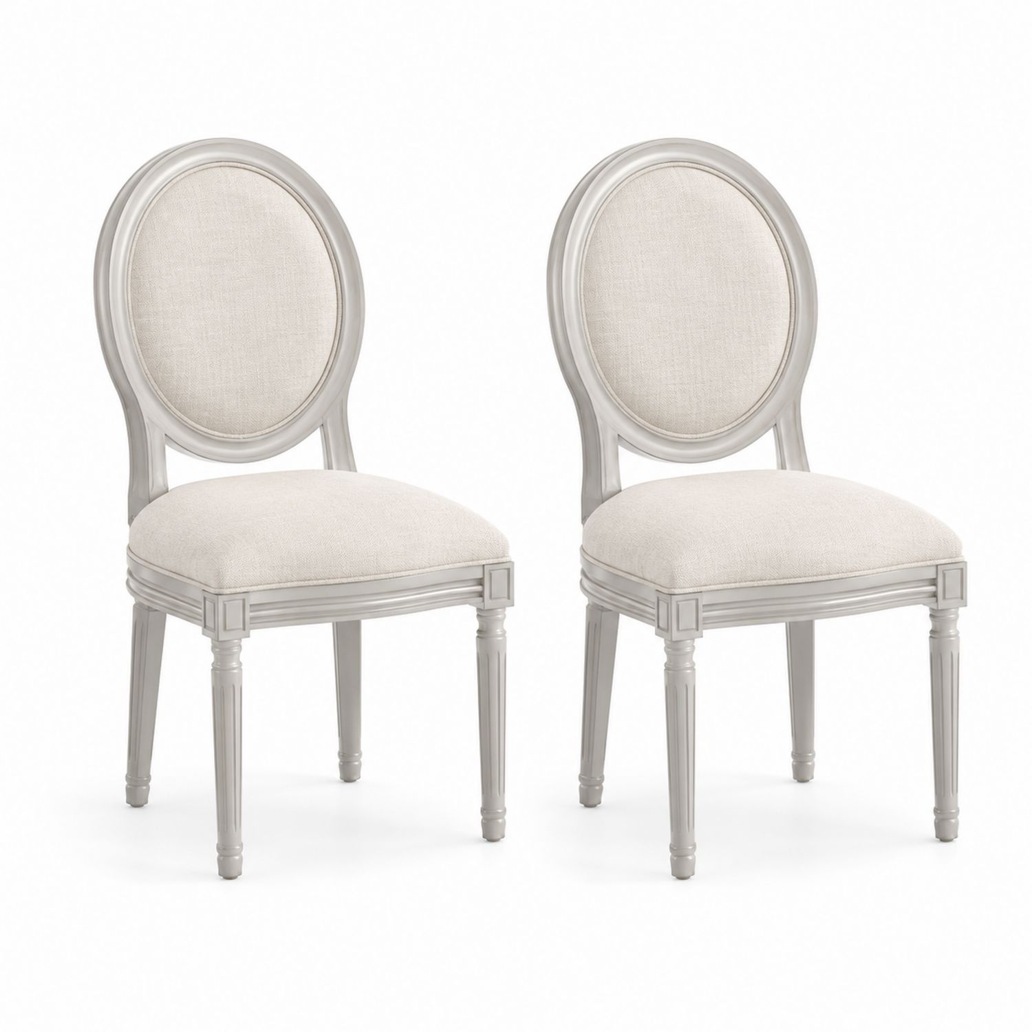 Set di 2 Sedie in Legno Grigio Chiaro e Tessuto Beige-Plypractical