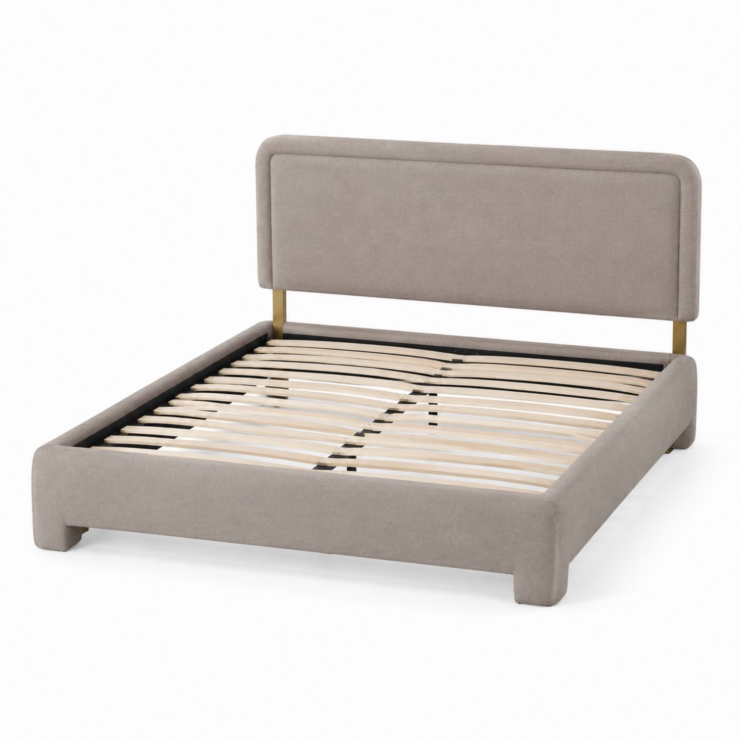 Letto matrimoniale in tessuto beige con doghe in faggio 160x200 cm-Plypractical