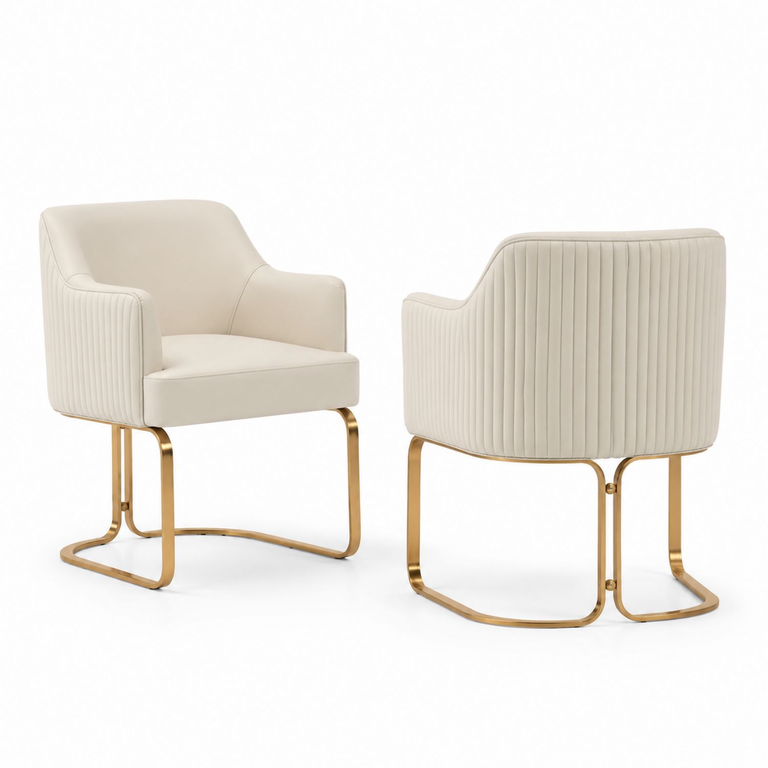 Set di Sedie in Pelle Sintetica Beige con Struttura in Metallo-Plypractical