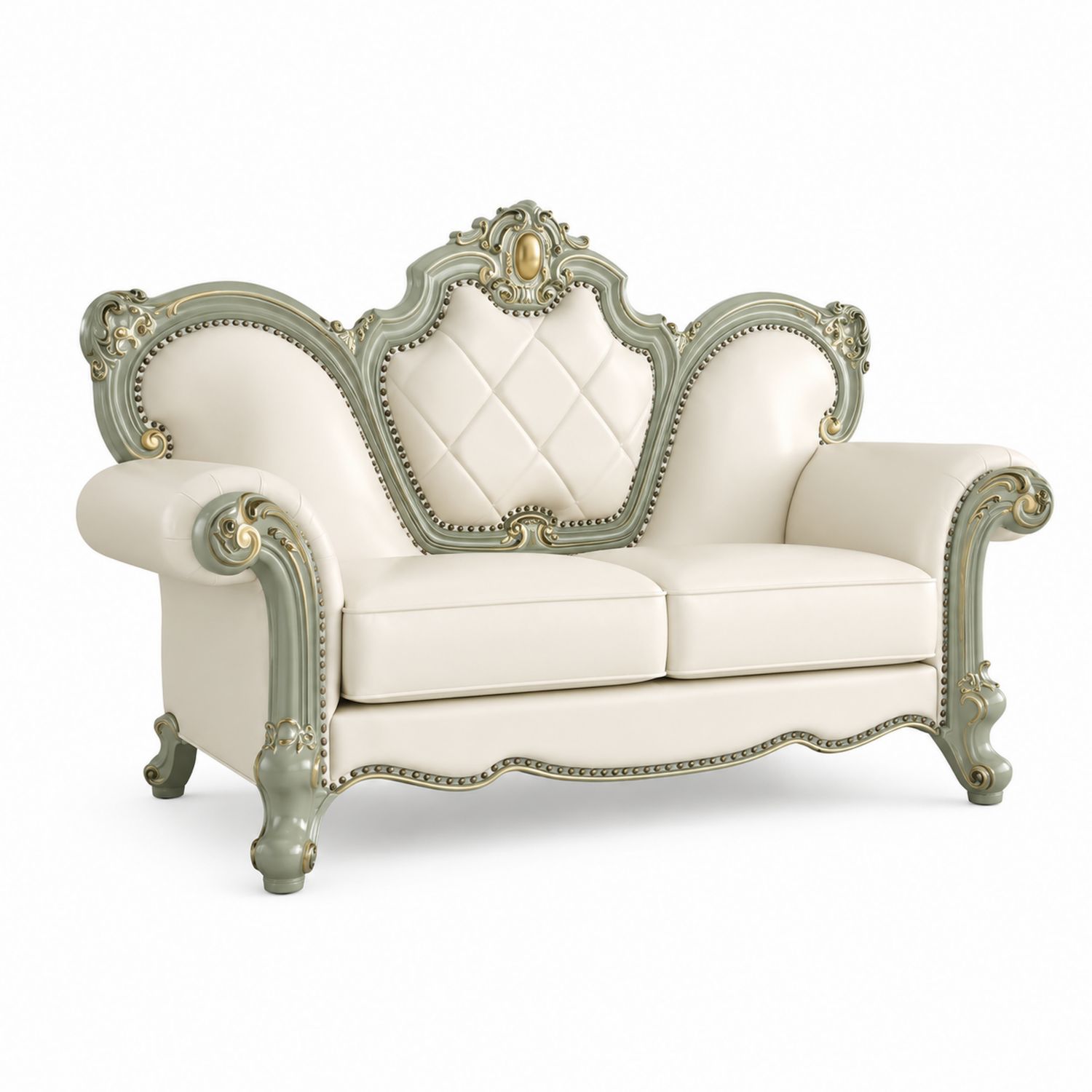 Divano a due posti in pelle sintetica con decorazioni in legno-Plypractical