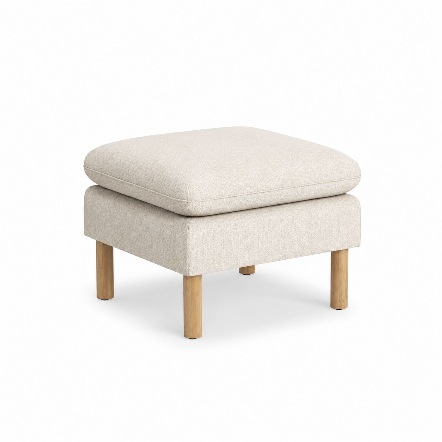 Pouf in tessuto beige con gambe in legno-Plypractical