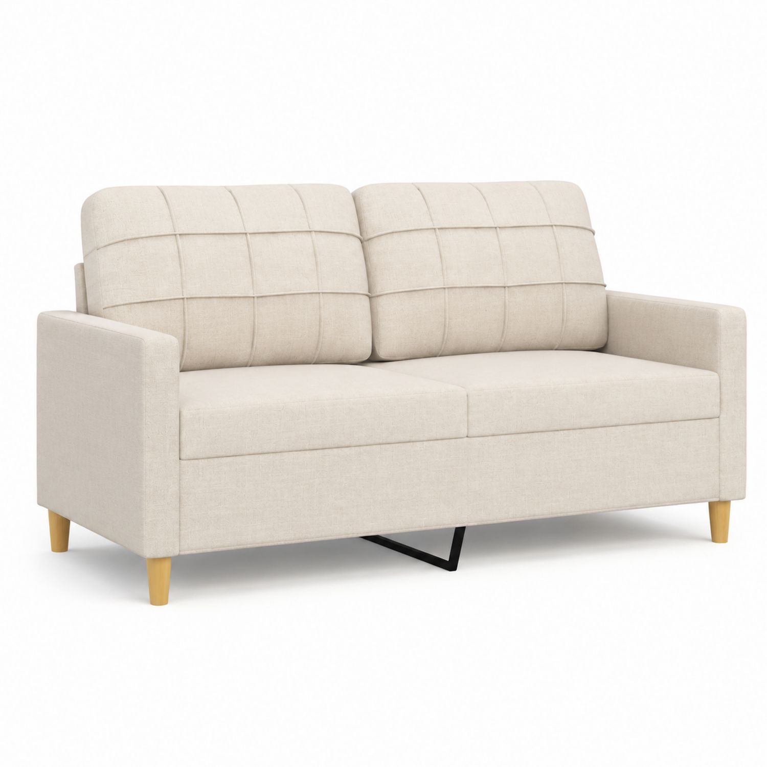 Divano a due posti in tessuto beige con struttura in legno-Plypractical