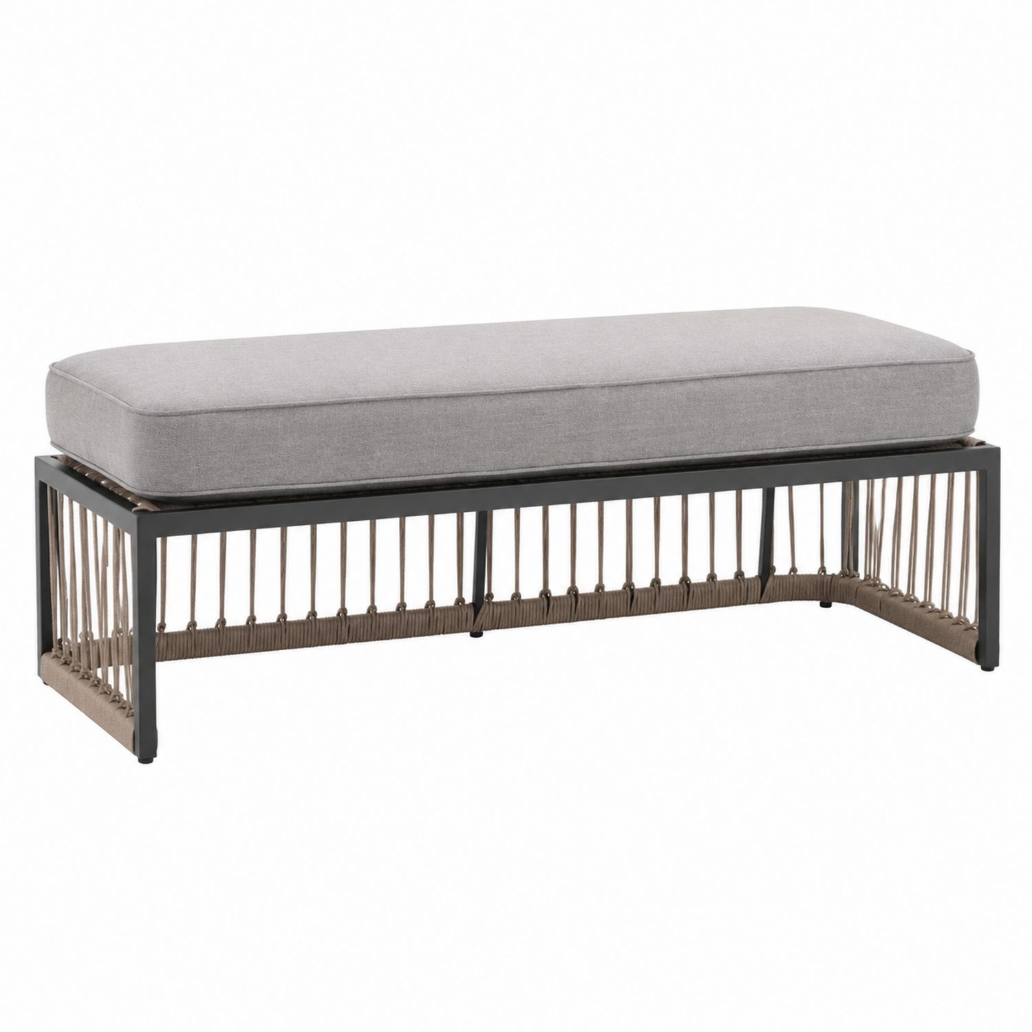 Panca rettangolare in metallo e tessuto grigio-Plypractical