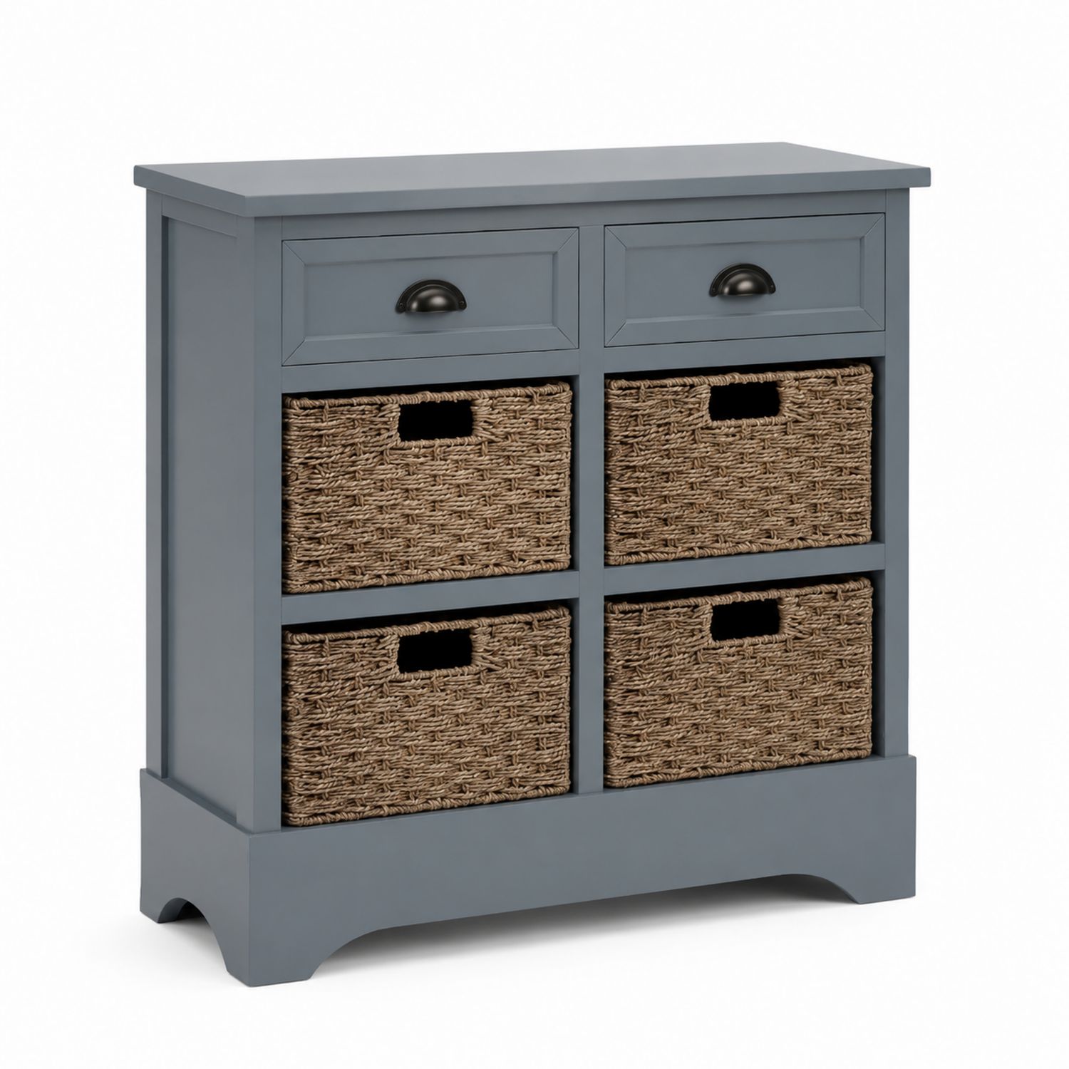 Cassettiera in Legno e Rattan con 2 Cassetti e 4 Ceste-Plypractical