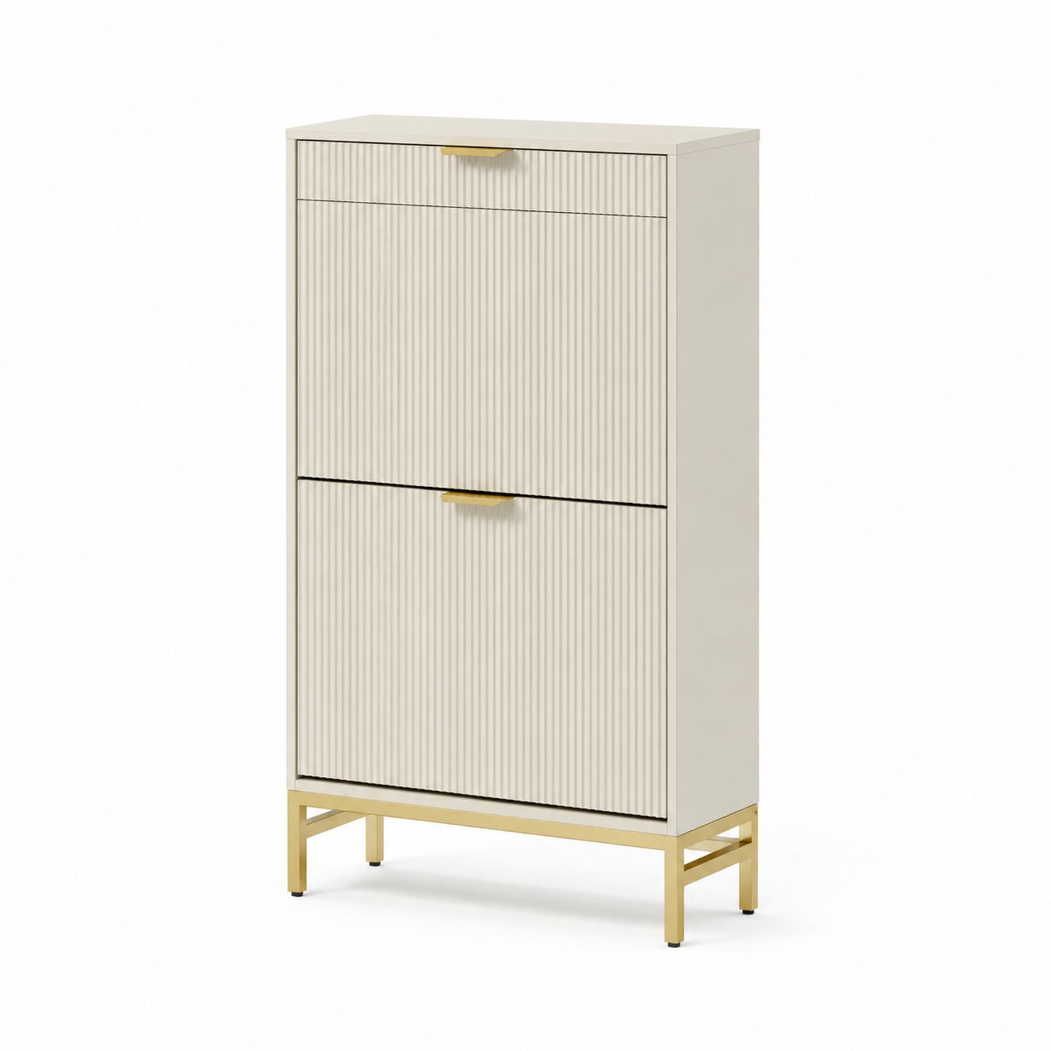 Scarpiera alta in MDF con dettagli in metallo, 100x35x150 cm, Bianco-Plypractical