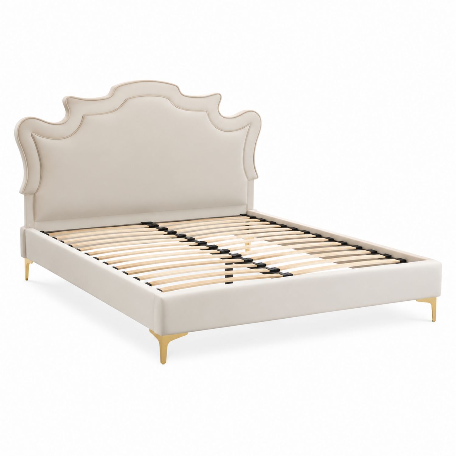Letto matrimoniale in ecopelle con testiera decorativa, 200x160 cm-Plypractical