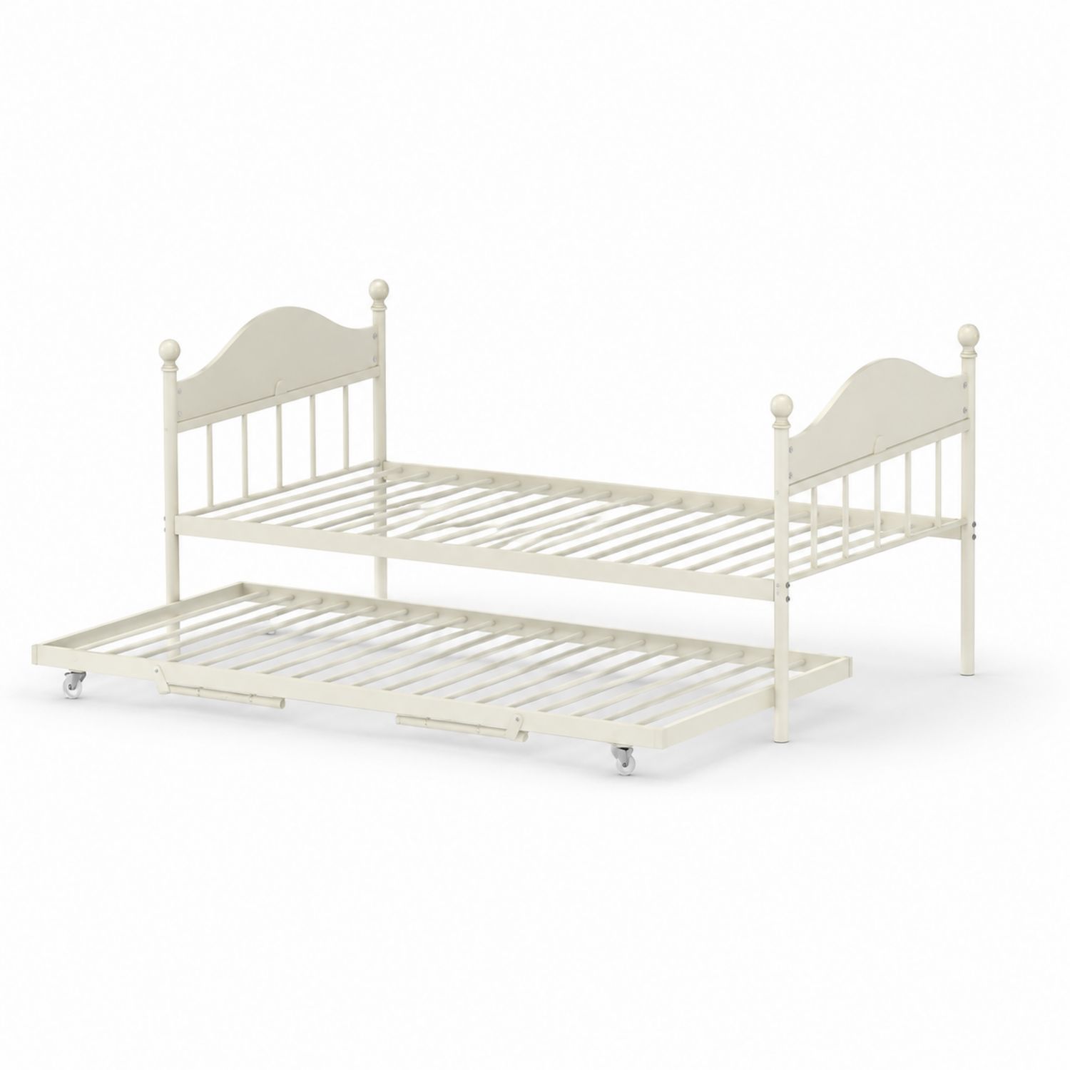 Letto singolo con letto estraibile in metallo Ferro Bianco 200x90 cm-Plypractical