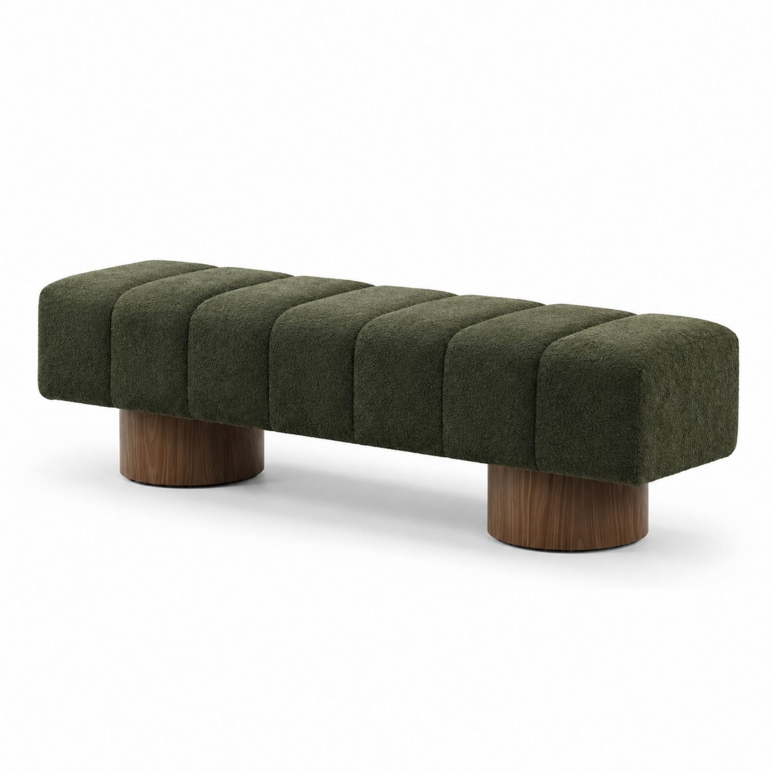 Panca rettangolare in tessuto verde con base in legno-Plypractical