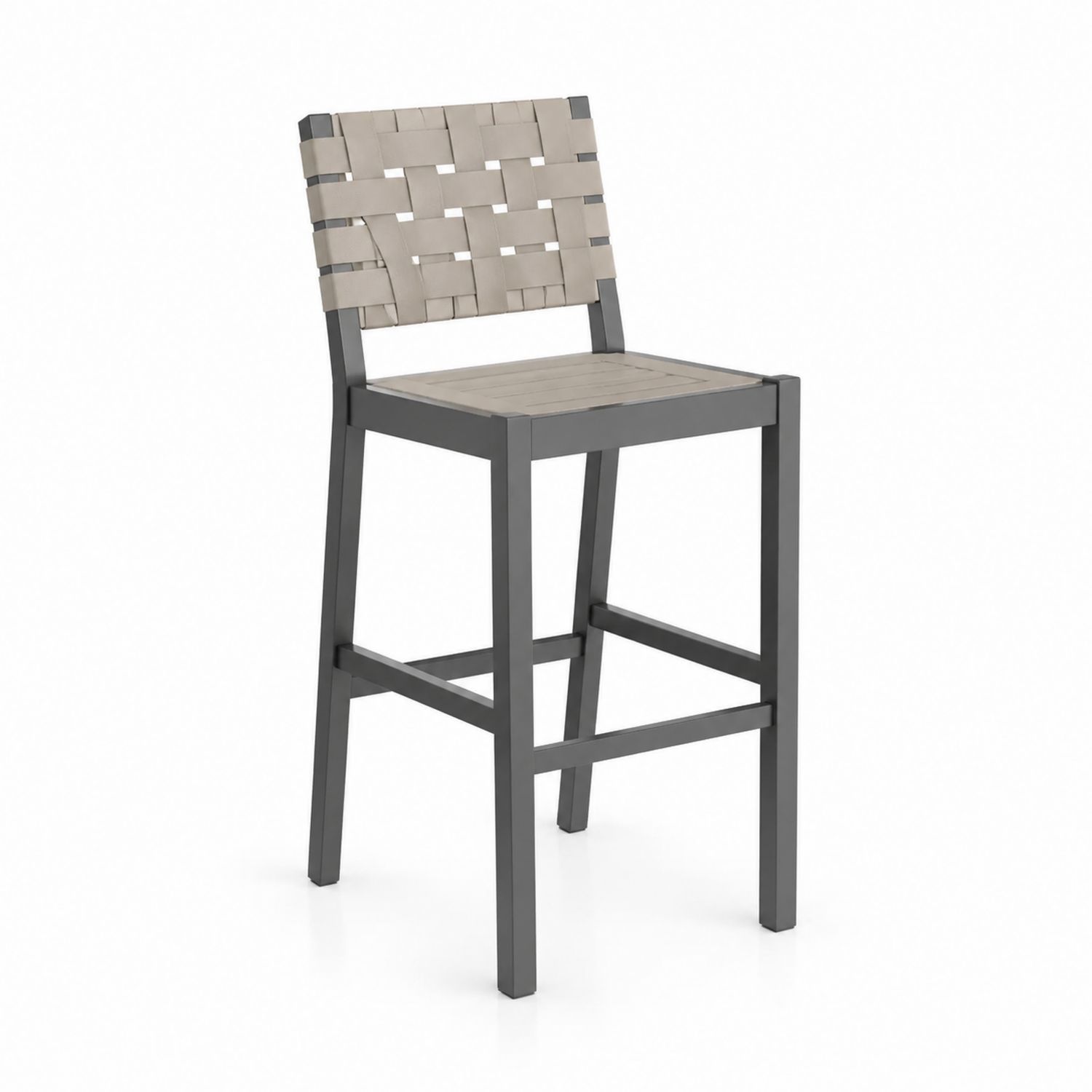 Sgabello da bar in metallo con schienale intrecciato beige-Plypractical
