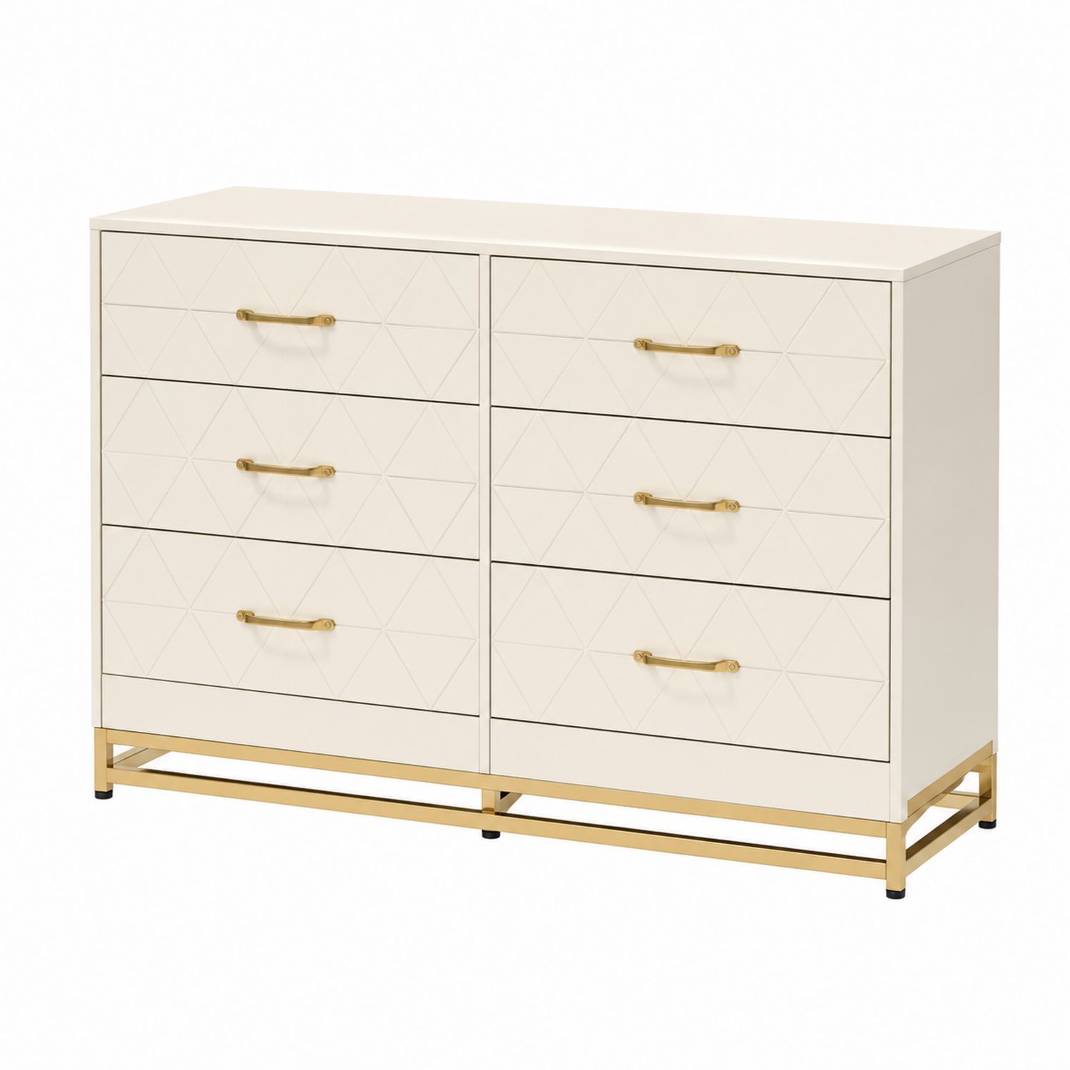 Cassettiera a 6 cassetti in MDF con maniglie in metallo dorato-Plypractical