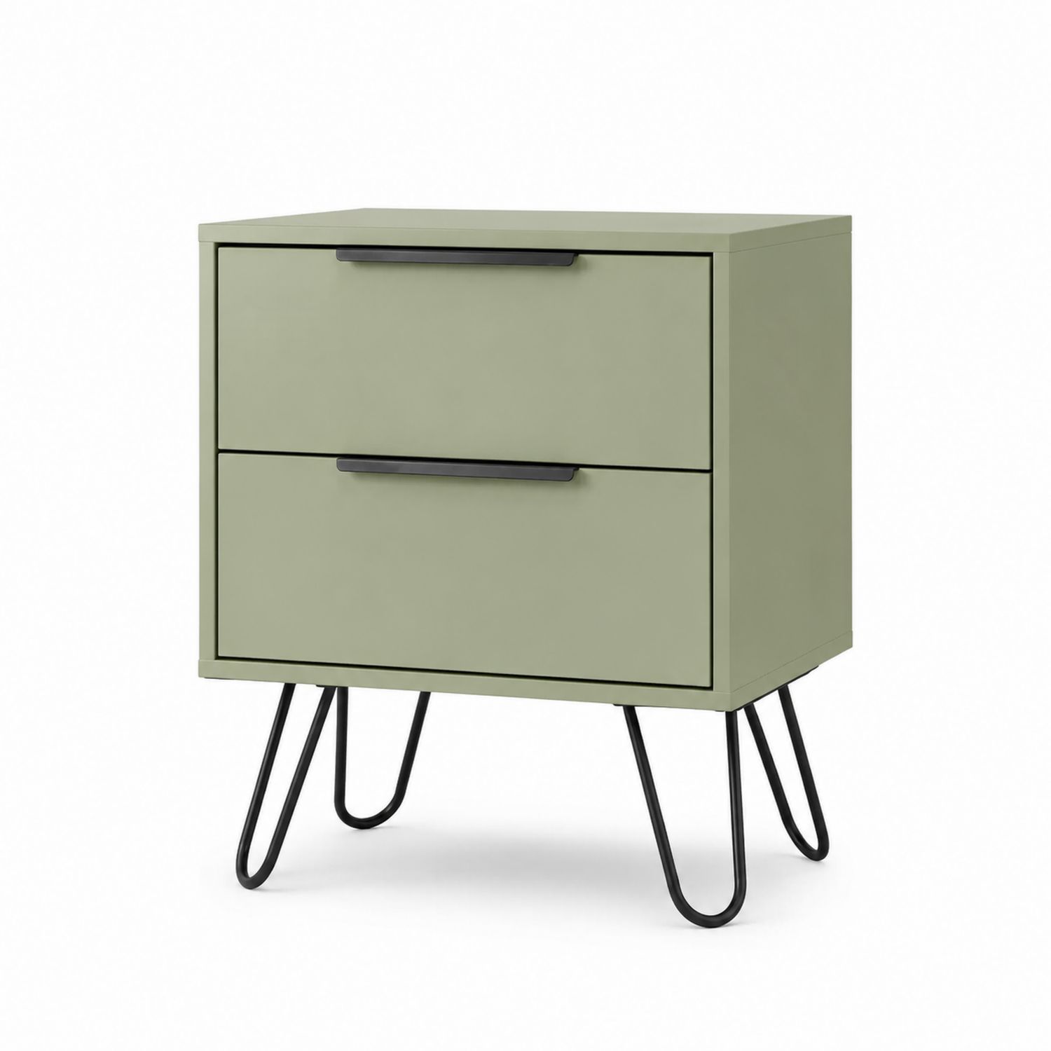 Comodino a due cassetti in legno e metallo verde 40x30x60 cm-Plypractical