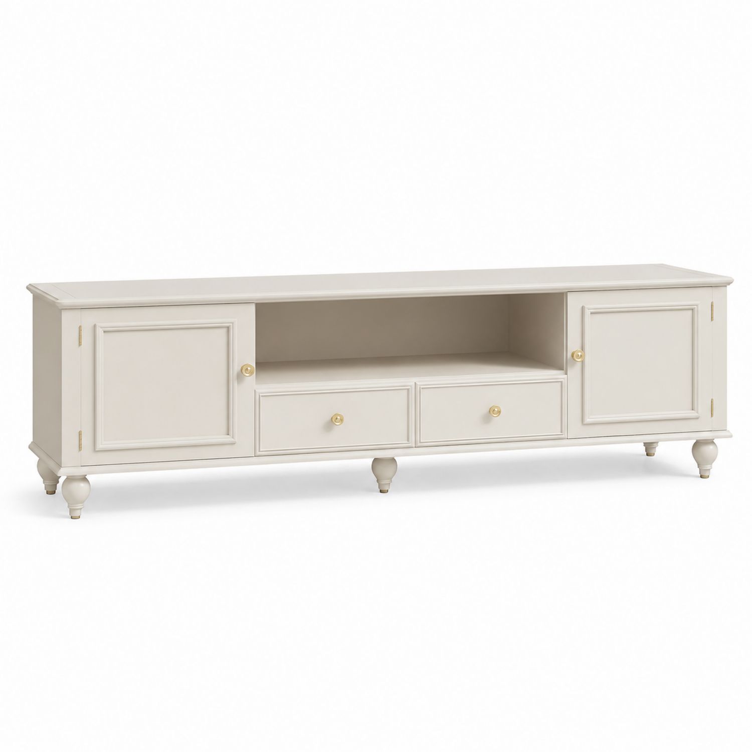 Mobile TV in Legno Composito Bianco con Ante e Cassetti 180x40x50 cm-Plypractical