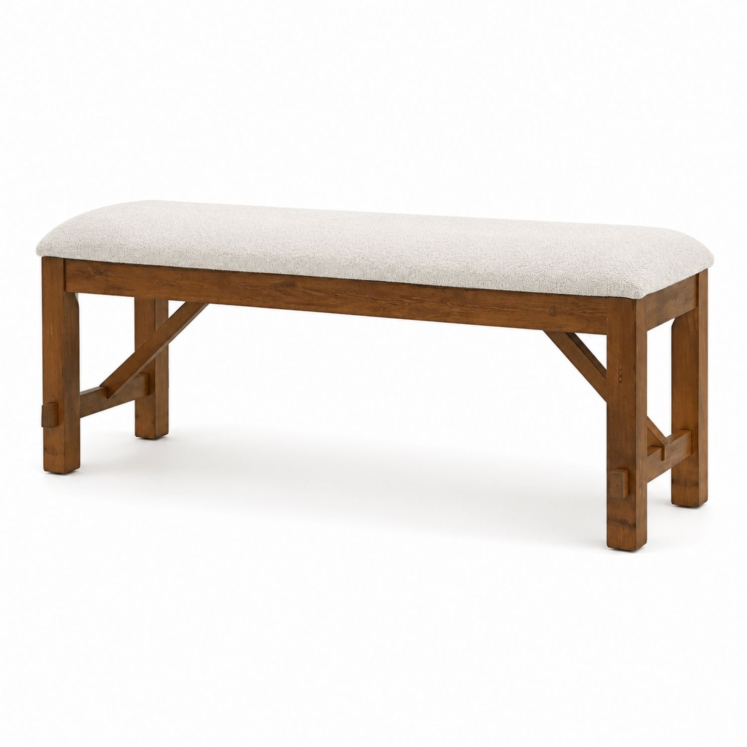 Panca rettangolare in legno e tessuto beige 120x40x45 cm-Plypractical