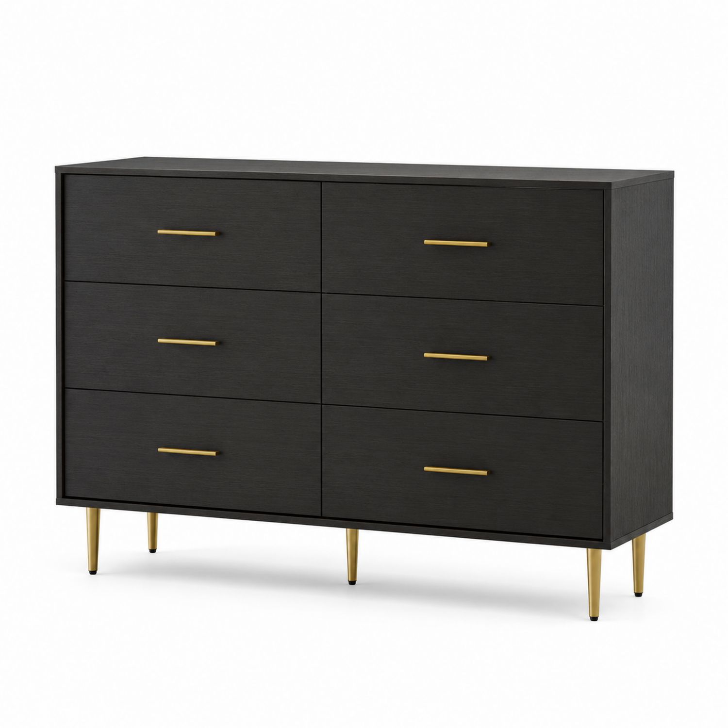 Cassettiera in Legno con 6 Cassetti Nero e Oro-Plypractical