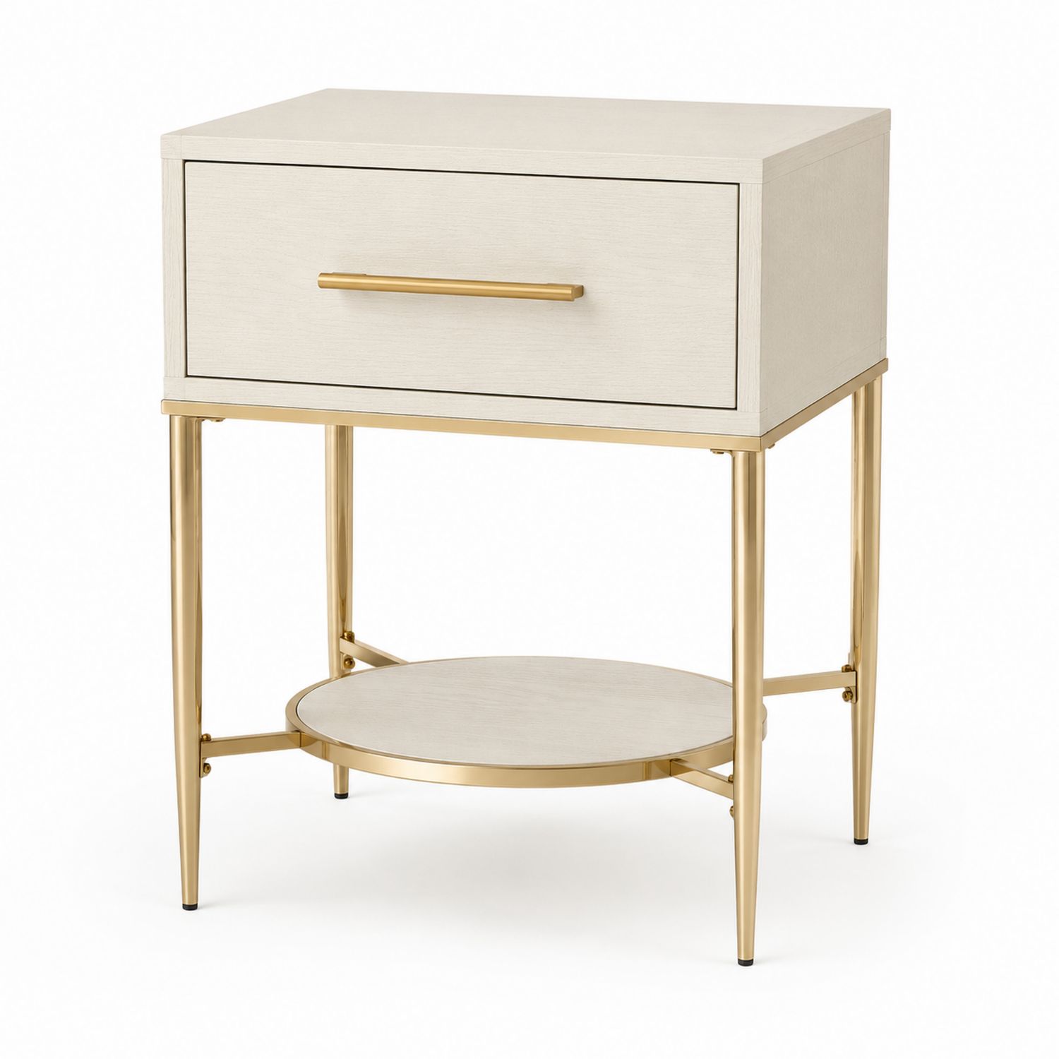 Comodino rettangolare in legno e metallo oro con cassetto-Plypractical