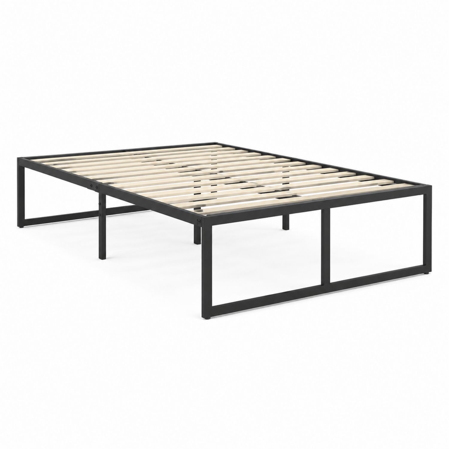Letto in Metallo con Doghe in Legno Nero 160x200 cm-Plypractical
