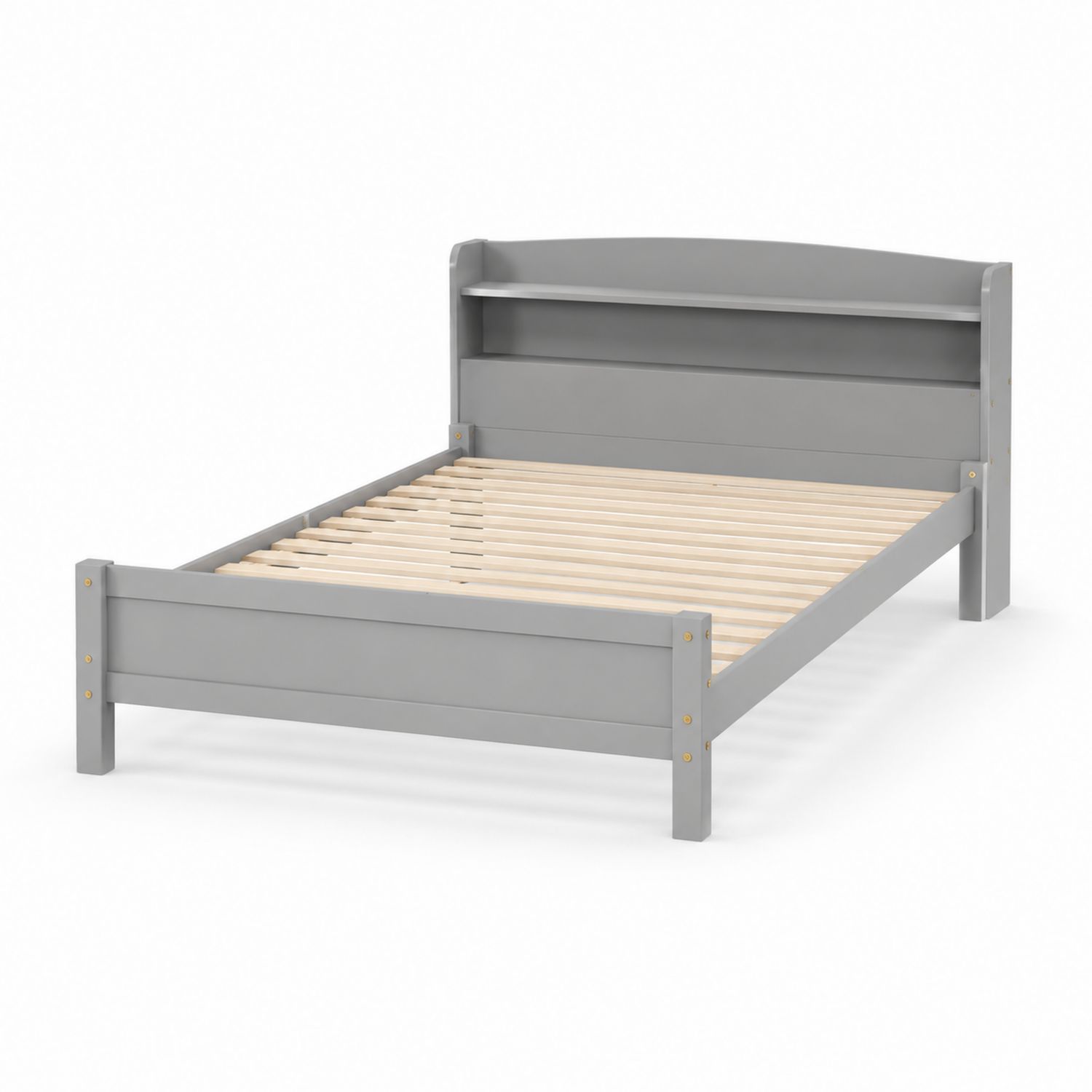 Letto Singolo in Legno di Pino Grigio con Mensola-Plypractical