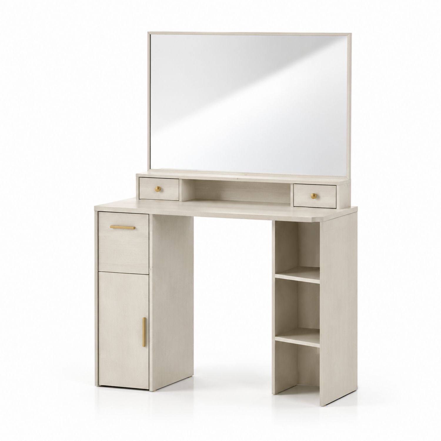 Toeletta con Specchio e Cassetti in Legno MDF Bianco-Plypractical