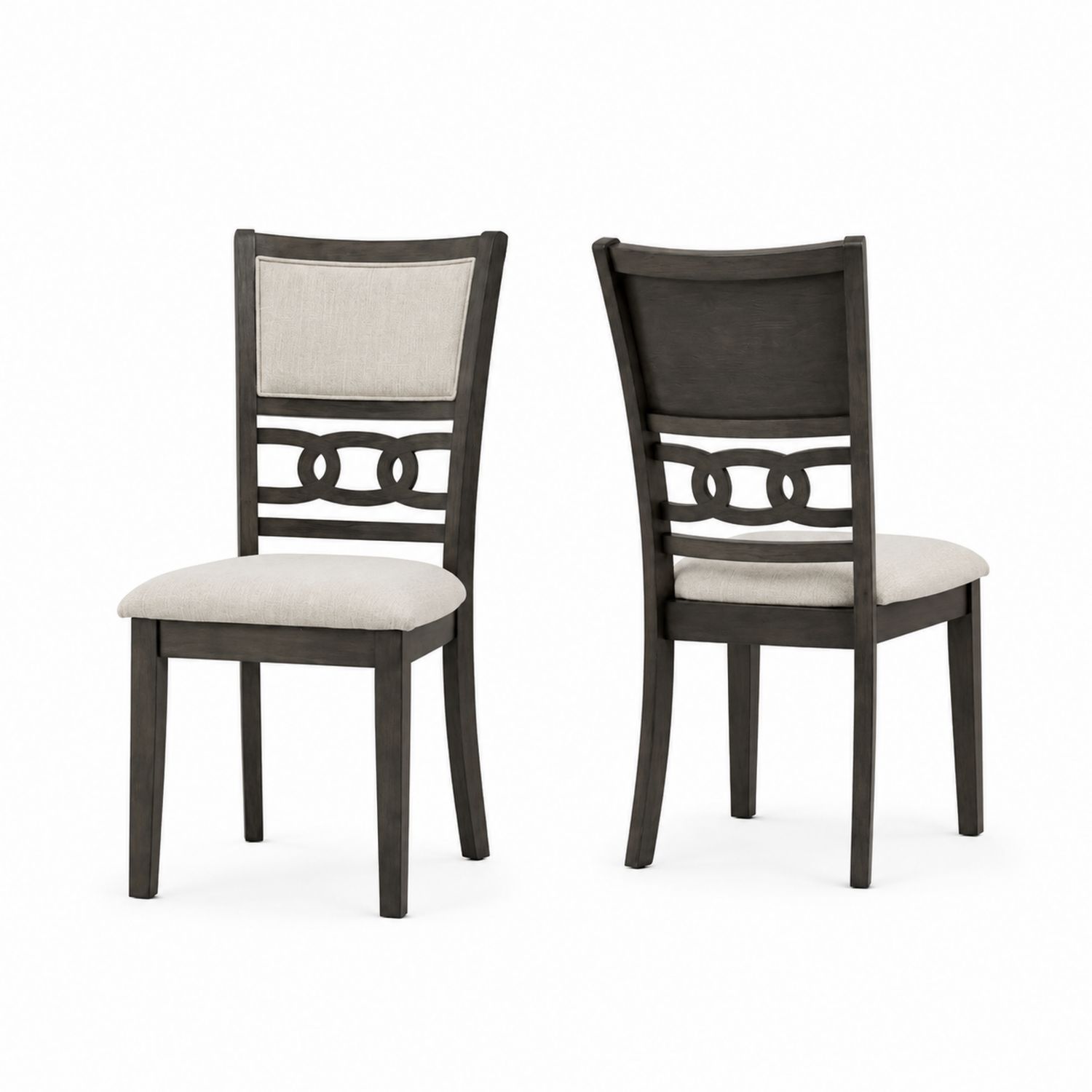 Set di sedie in legno massello con schienale decorato, Grigio scuro/Avorio-Plypractical