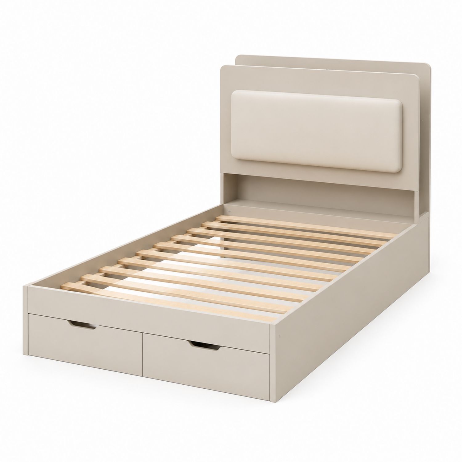 Letto singolo in legno con cassetti Beige 200x90 cm-Plypractical