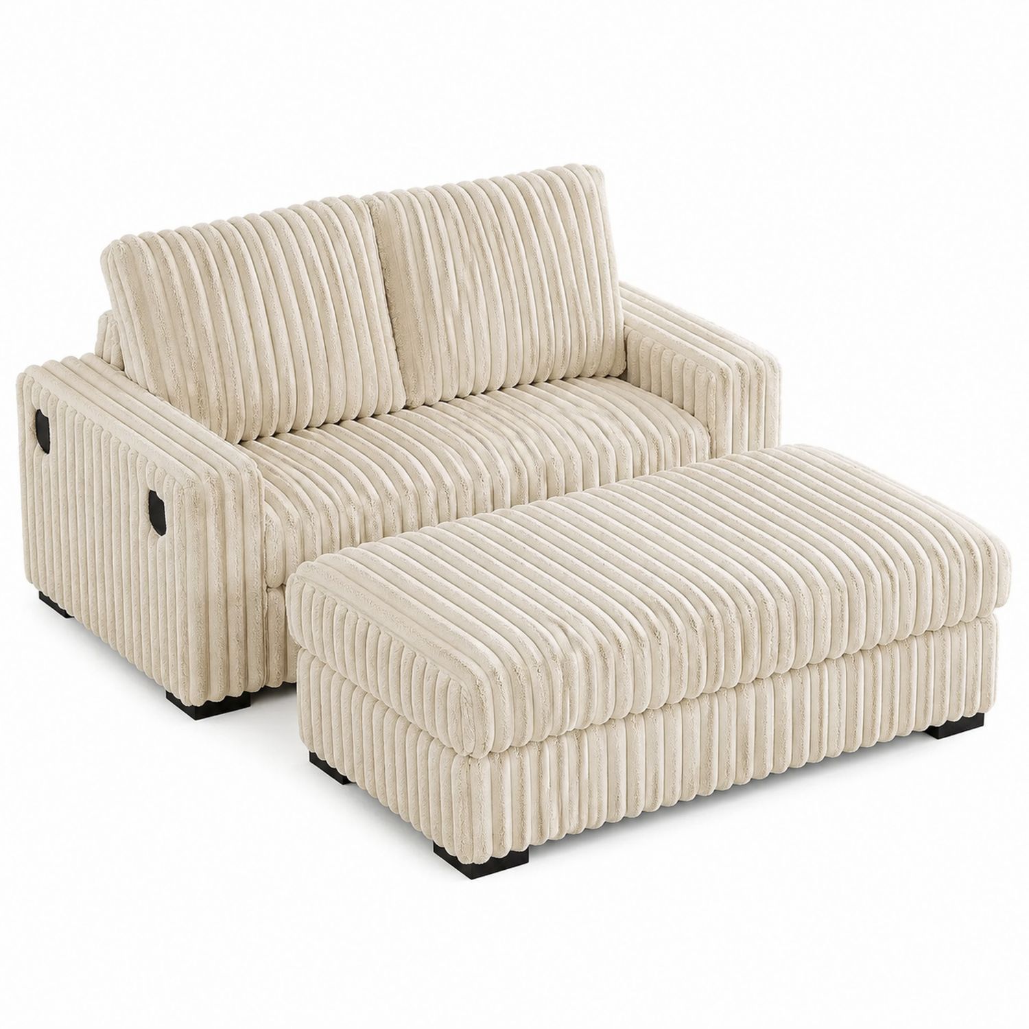 Sofà a 2 posti con poggiapiedi in velluto Beige-Plypractical