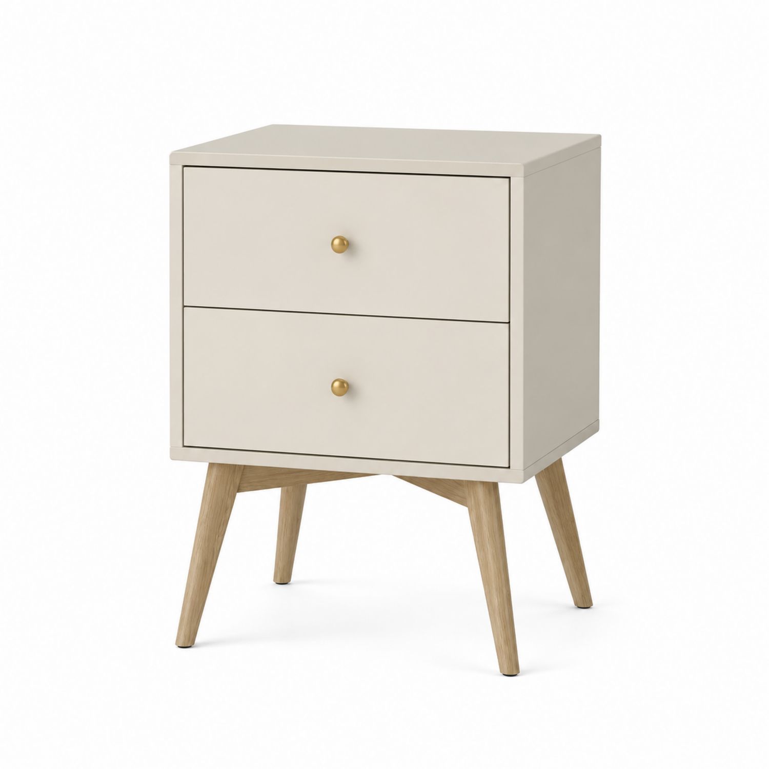 Comodino in Legno e MDF Crema con Due Cassetti-Plypractical